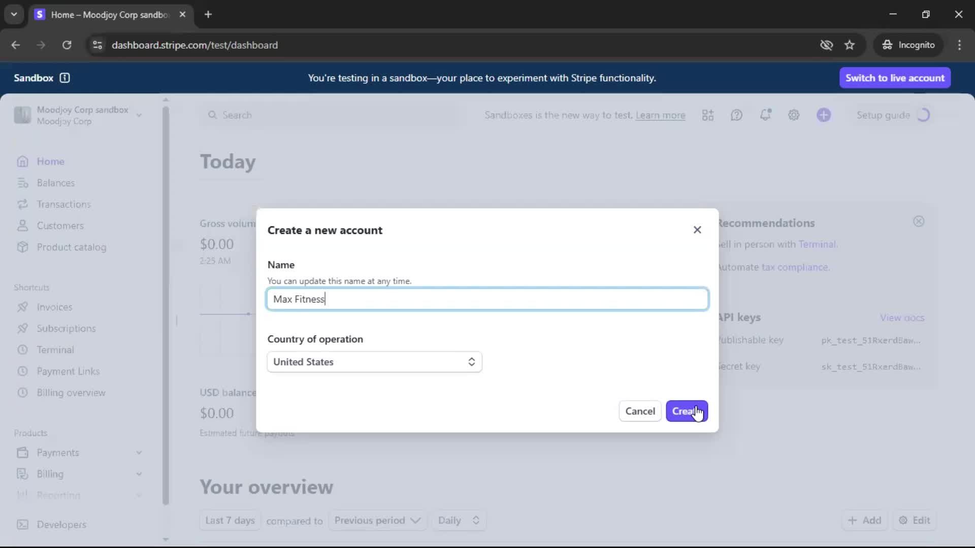 Creating an account screenshot
