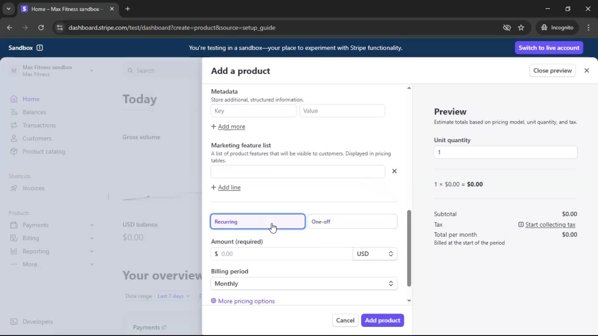 Creating an account screenshot