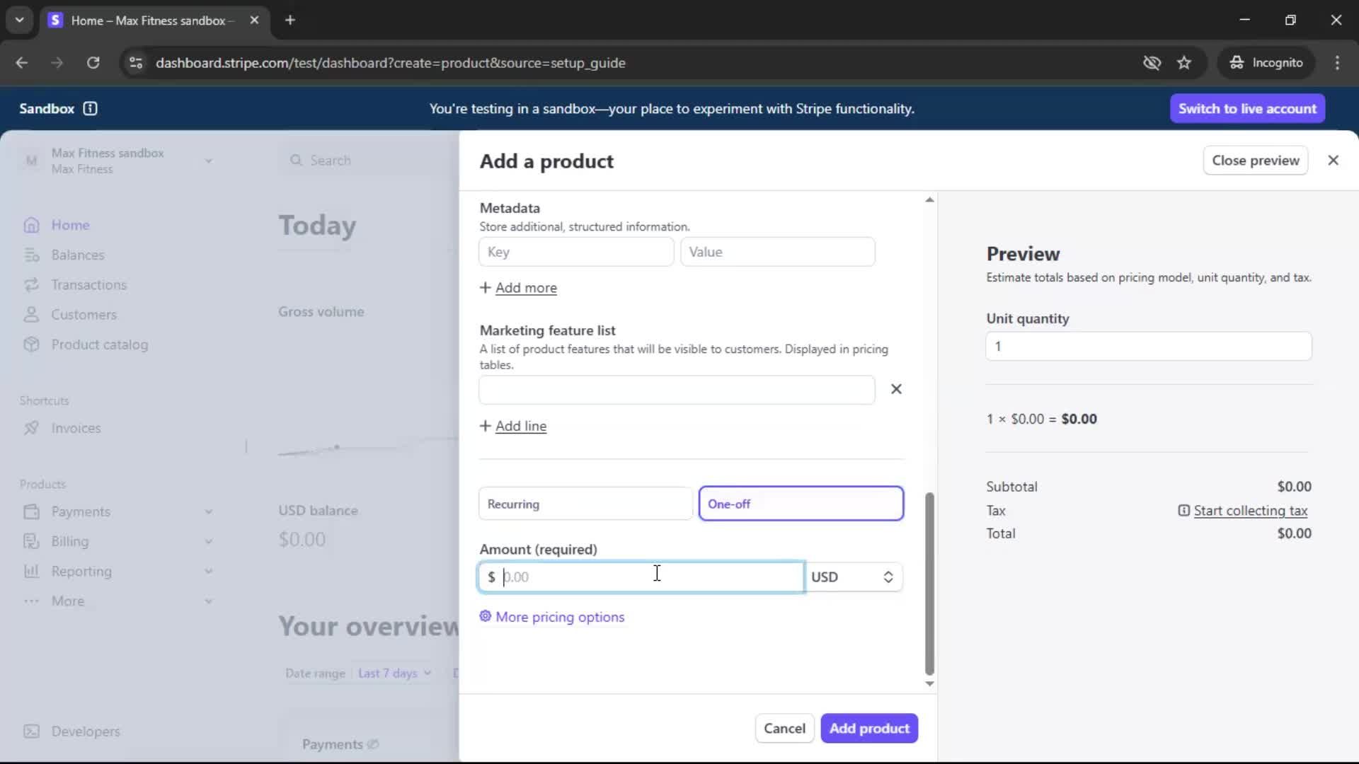 Creating an account screenshot