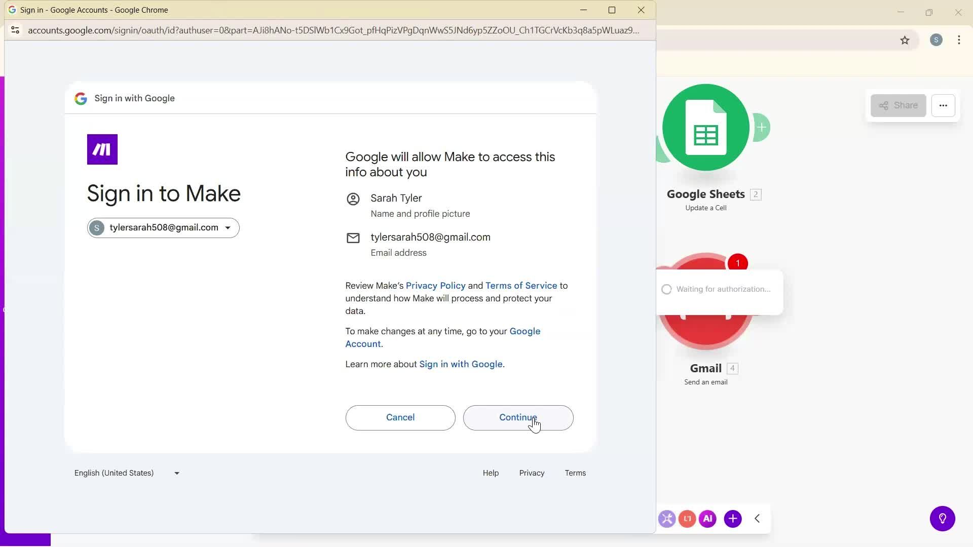 Creating an automation workflow screenshot