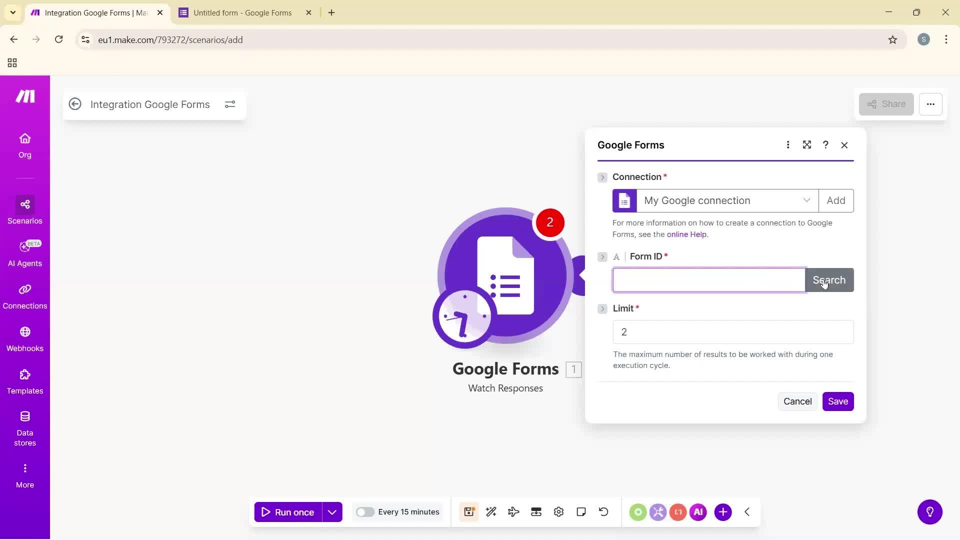 Creating an automation workflow screenshot