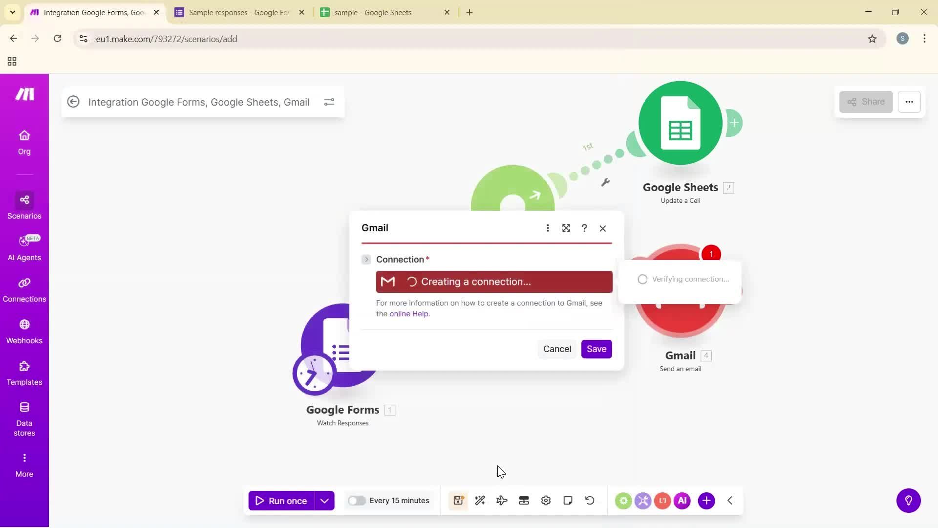 Creating an automation workflow screenshot