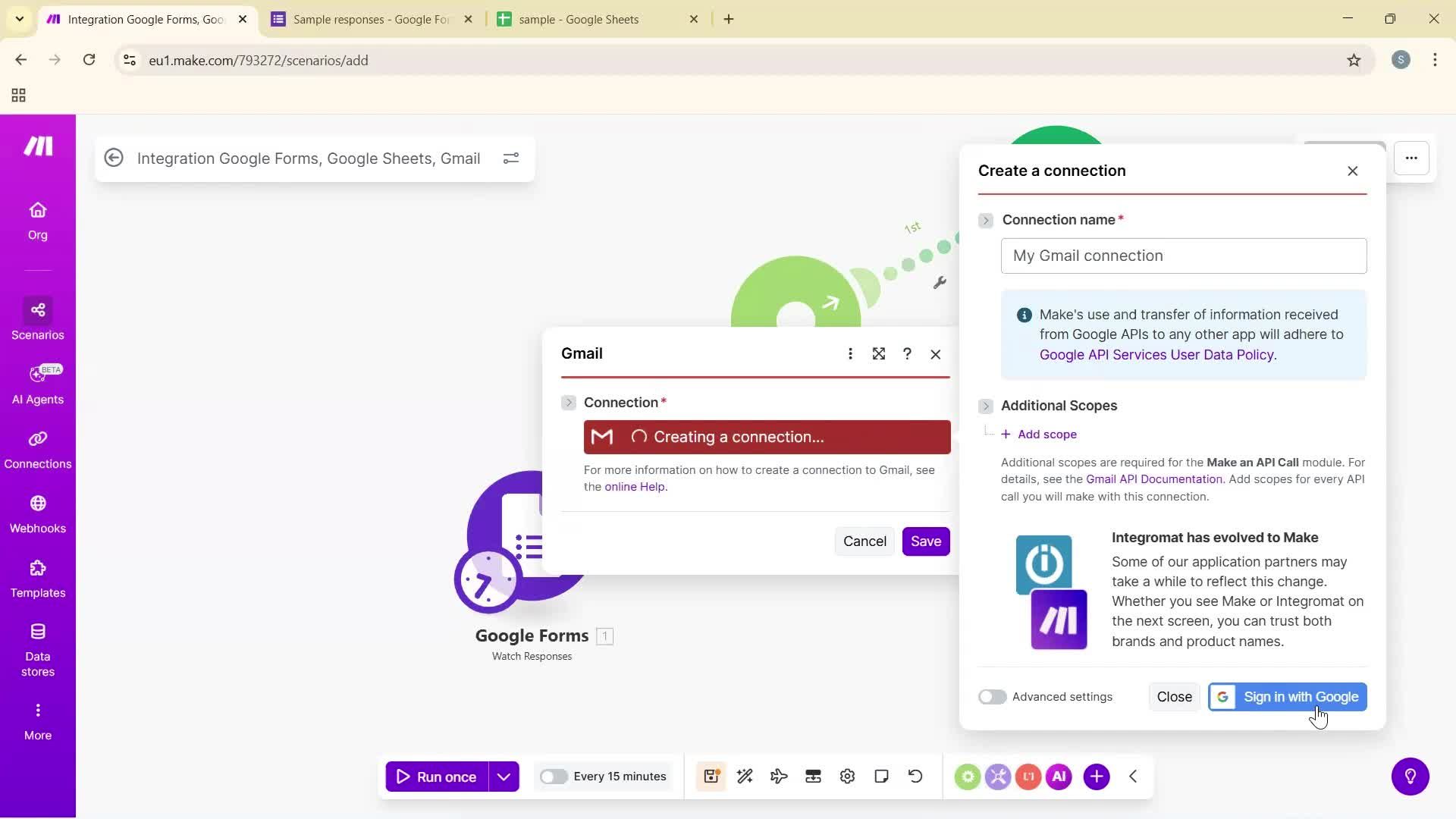 Creating an automation workflow screenshot