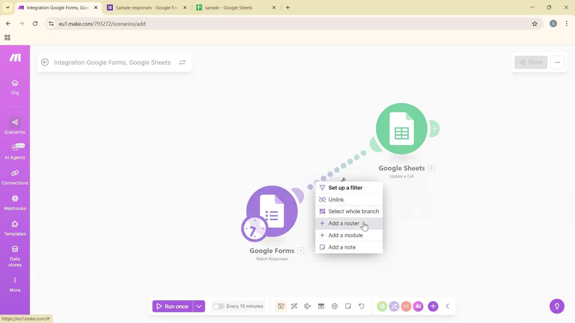 Creating an automation workflow screenshot