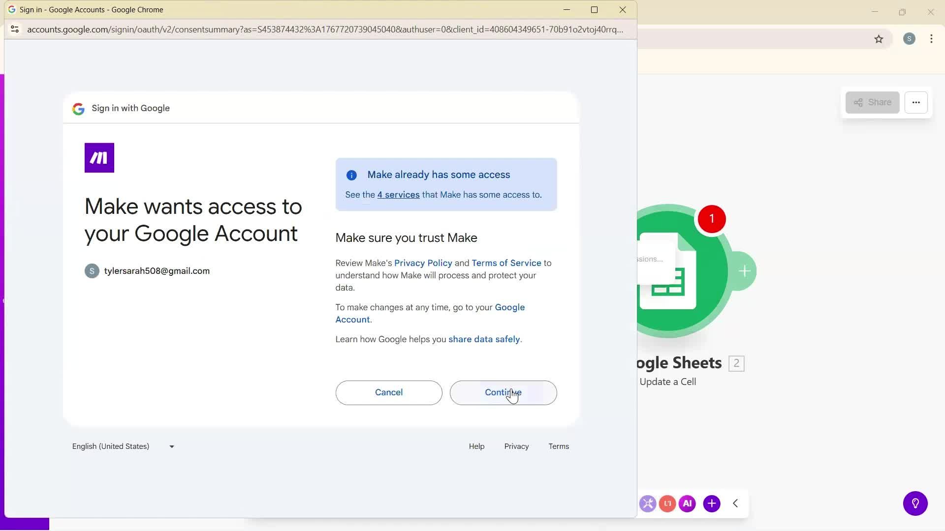 Creating an automation workflow screenshot
