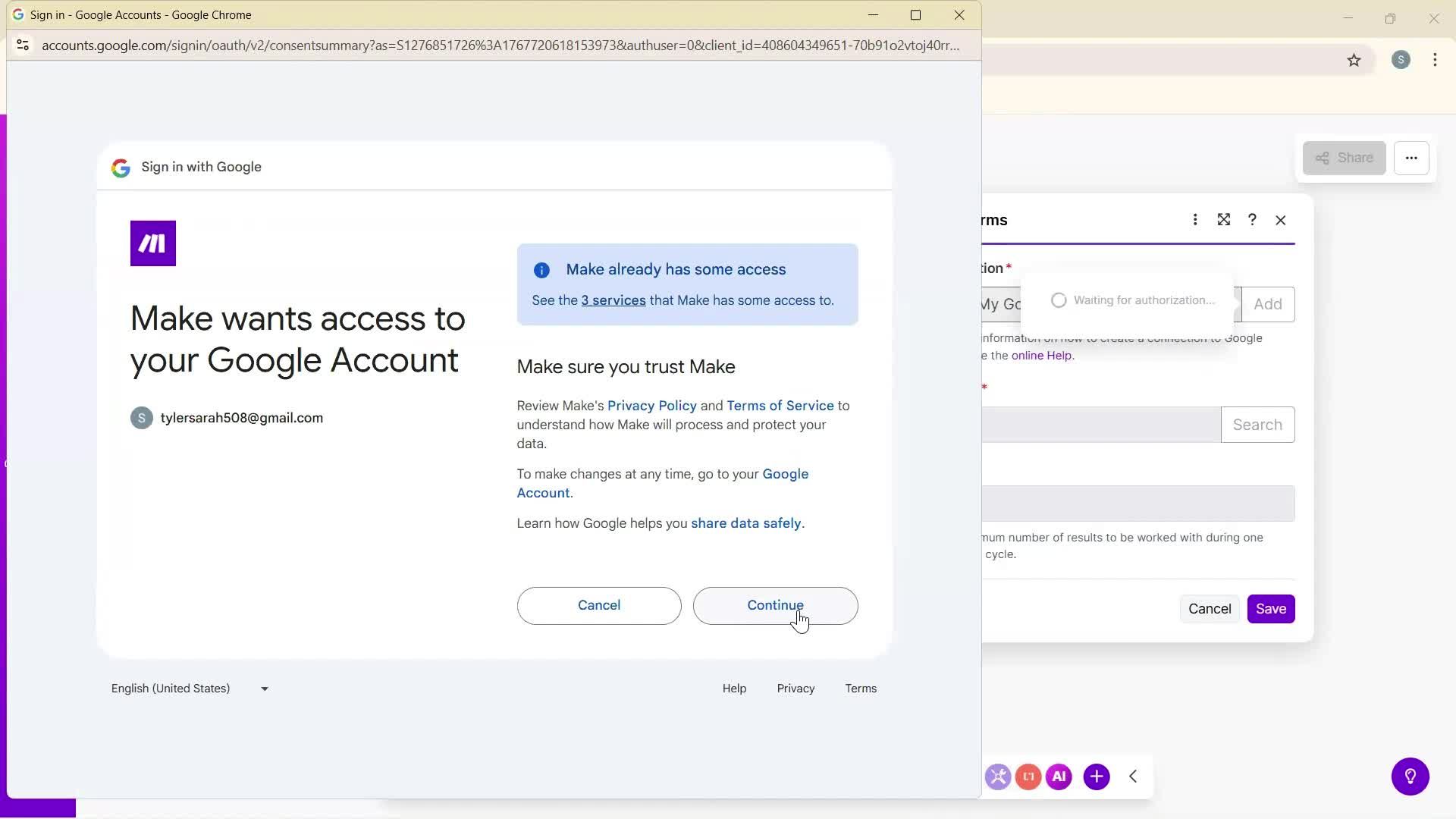 Creating an automation workflow screenshot