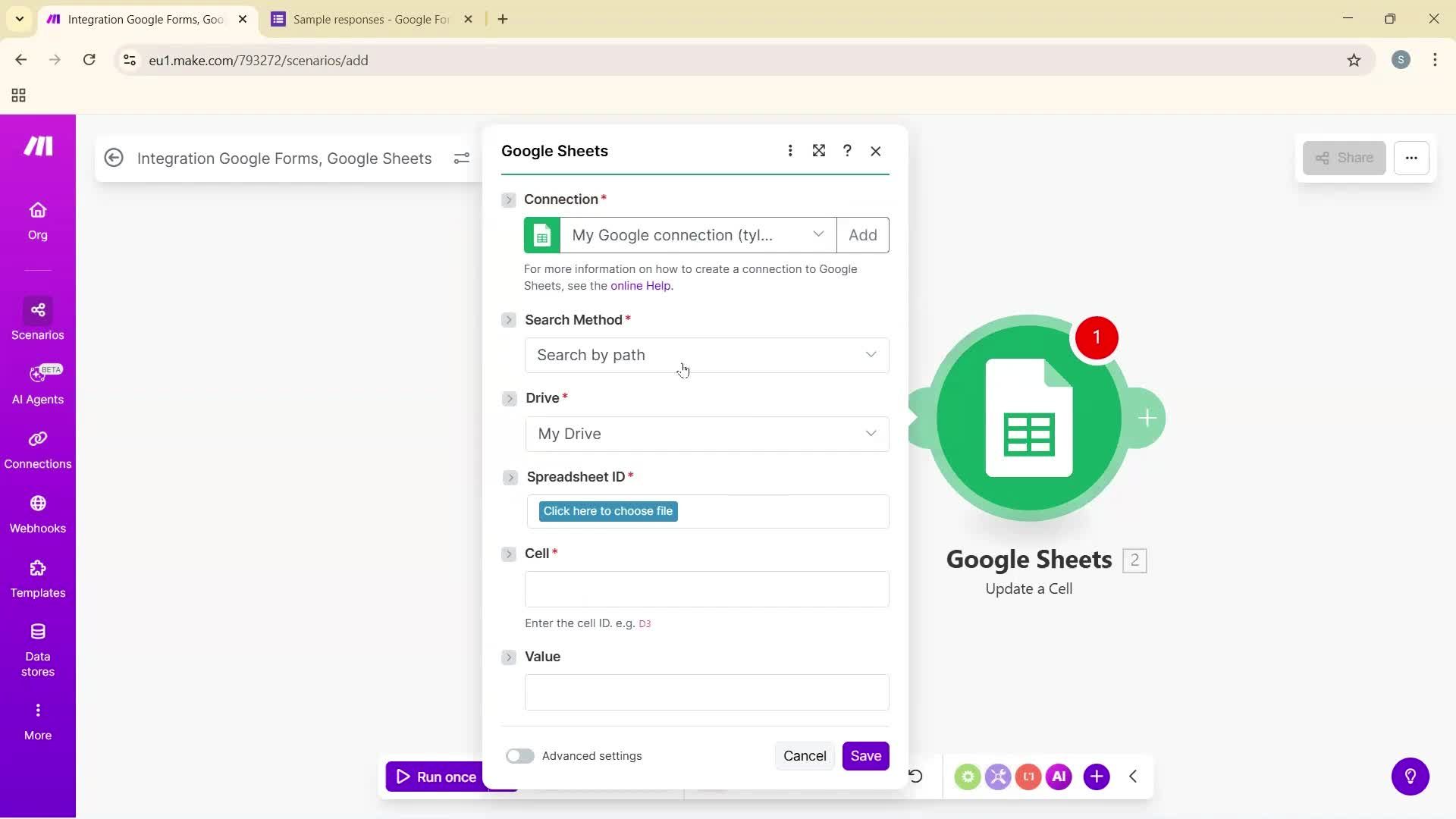 Creating an automation workflow screenshot