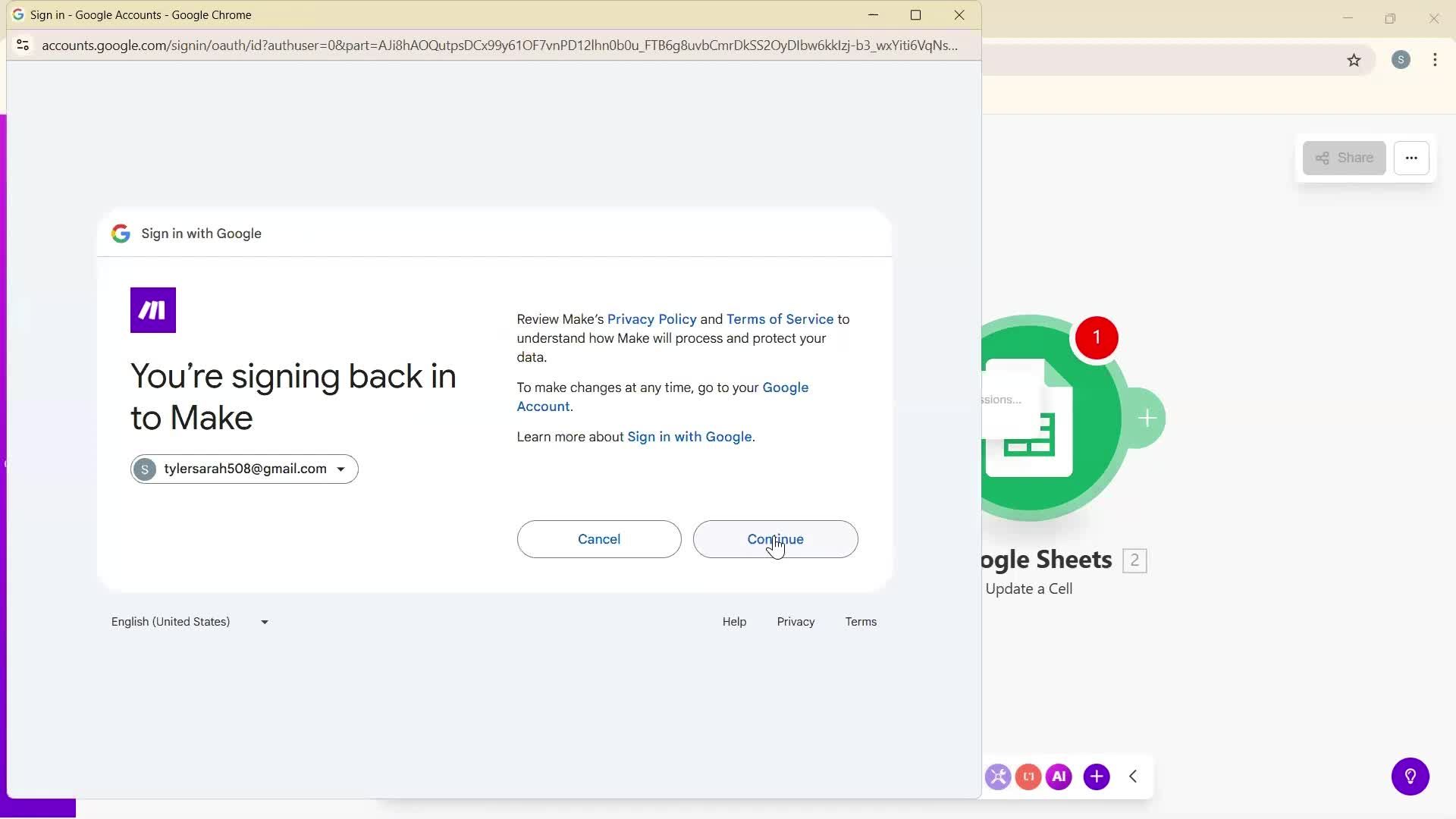 Creating an automation workflow screenshot
