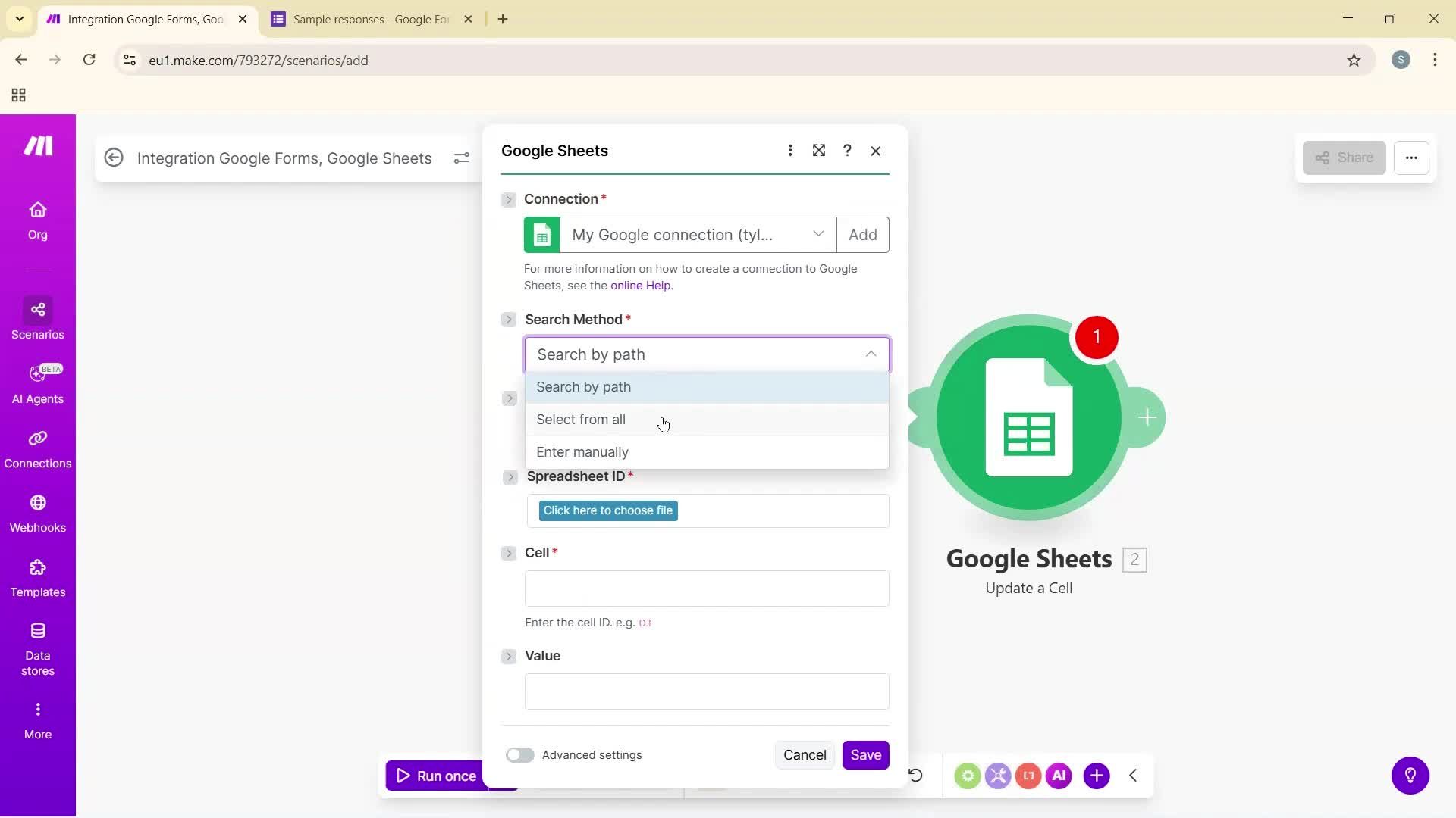 Creating an automation workflow screenshot