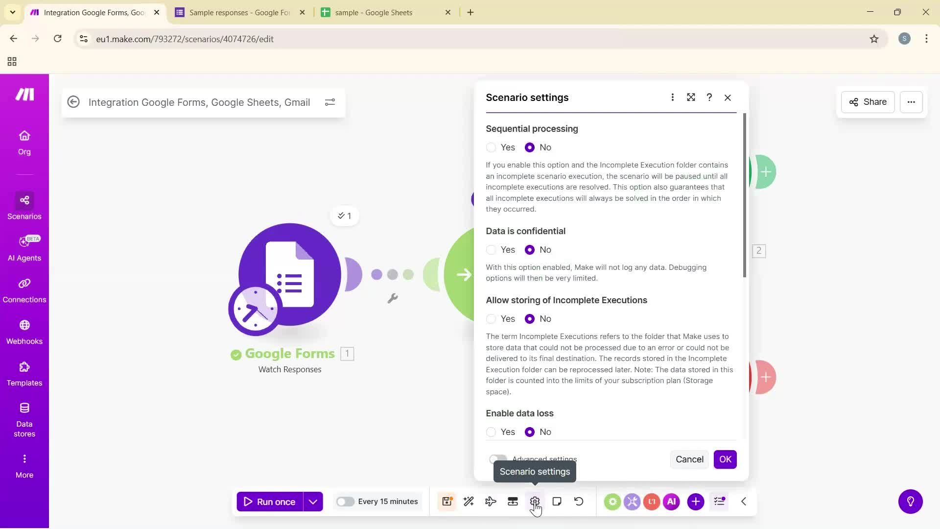 Creating an automation workflow screenshot
