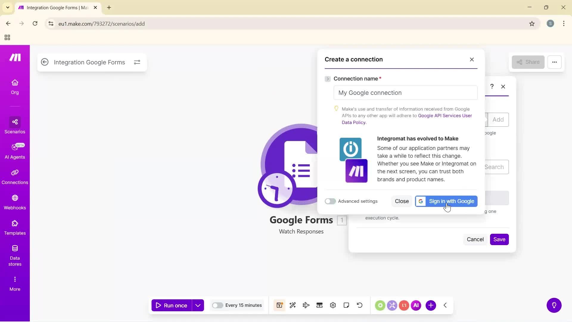 Creating an automation workflow screenshot