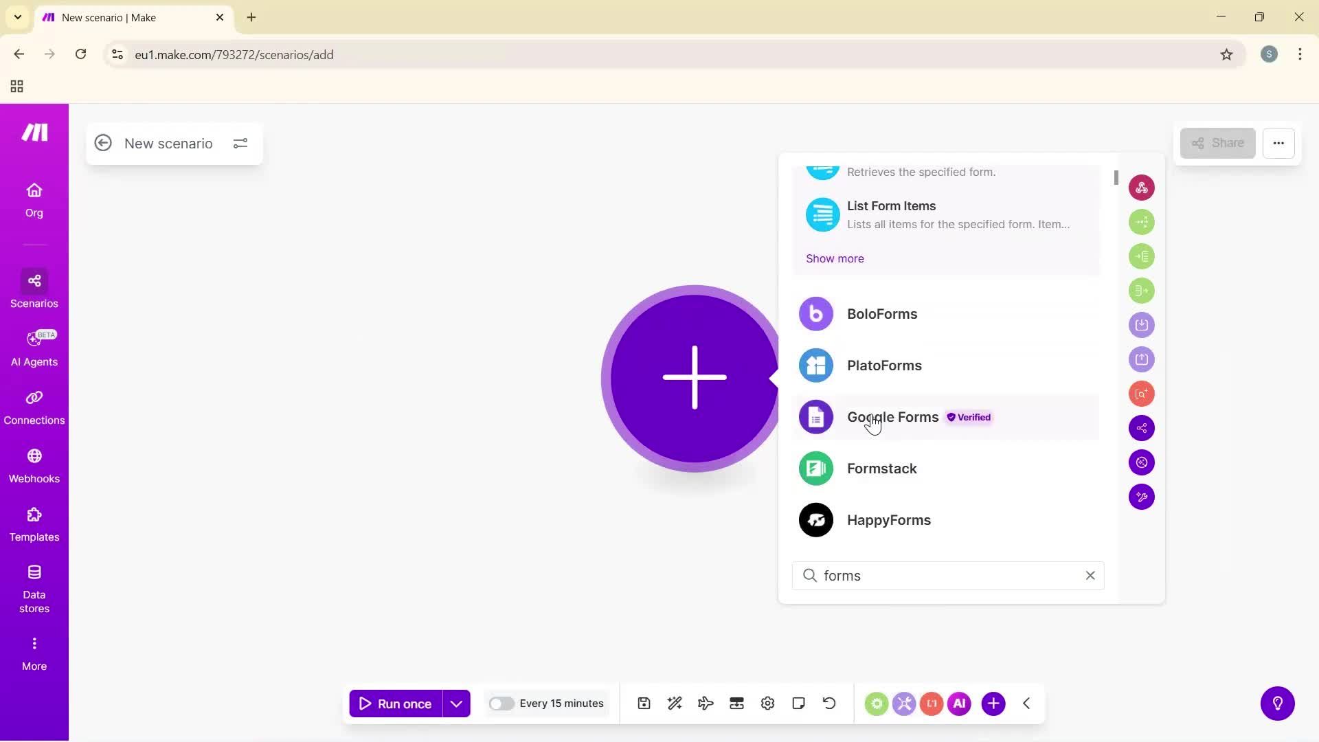 Creating an automation workflow screenshot