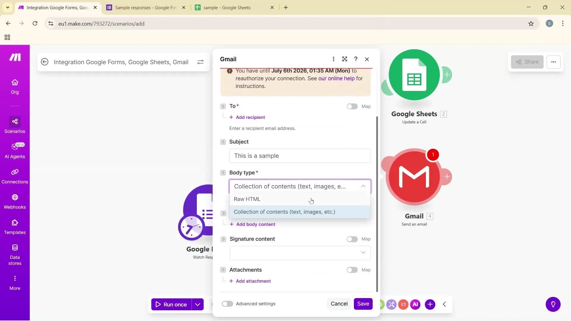 Creating an automation workflow screenshot