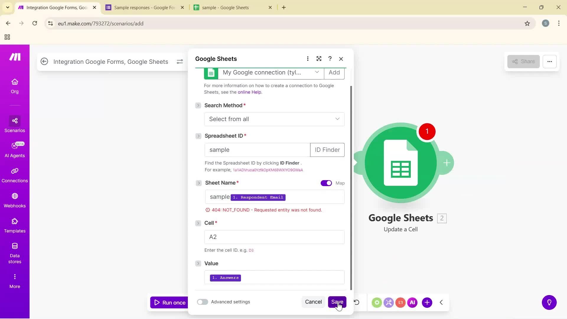 Creating an automation workflow screenshot