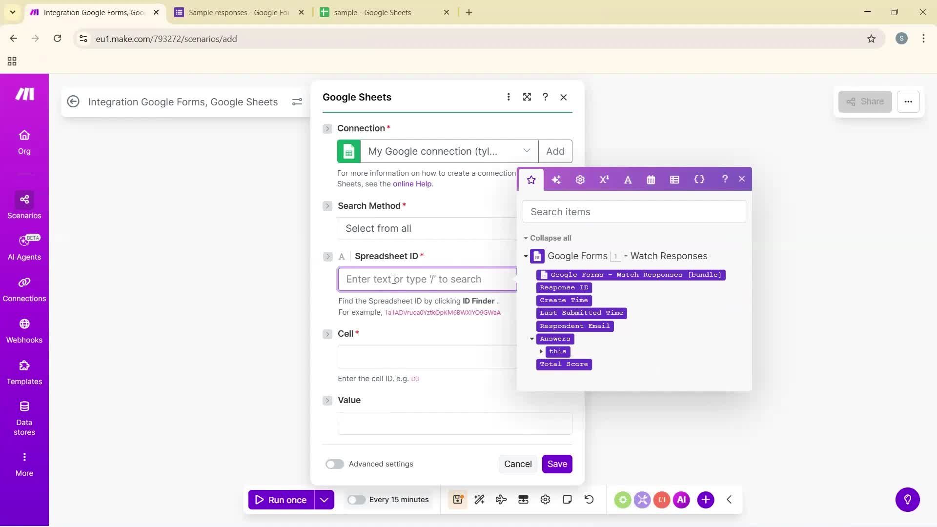 Creating an automation workflow screenshot