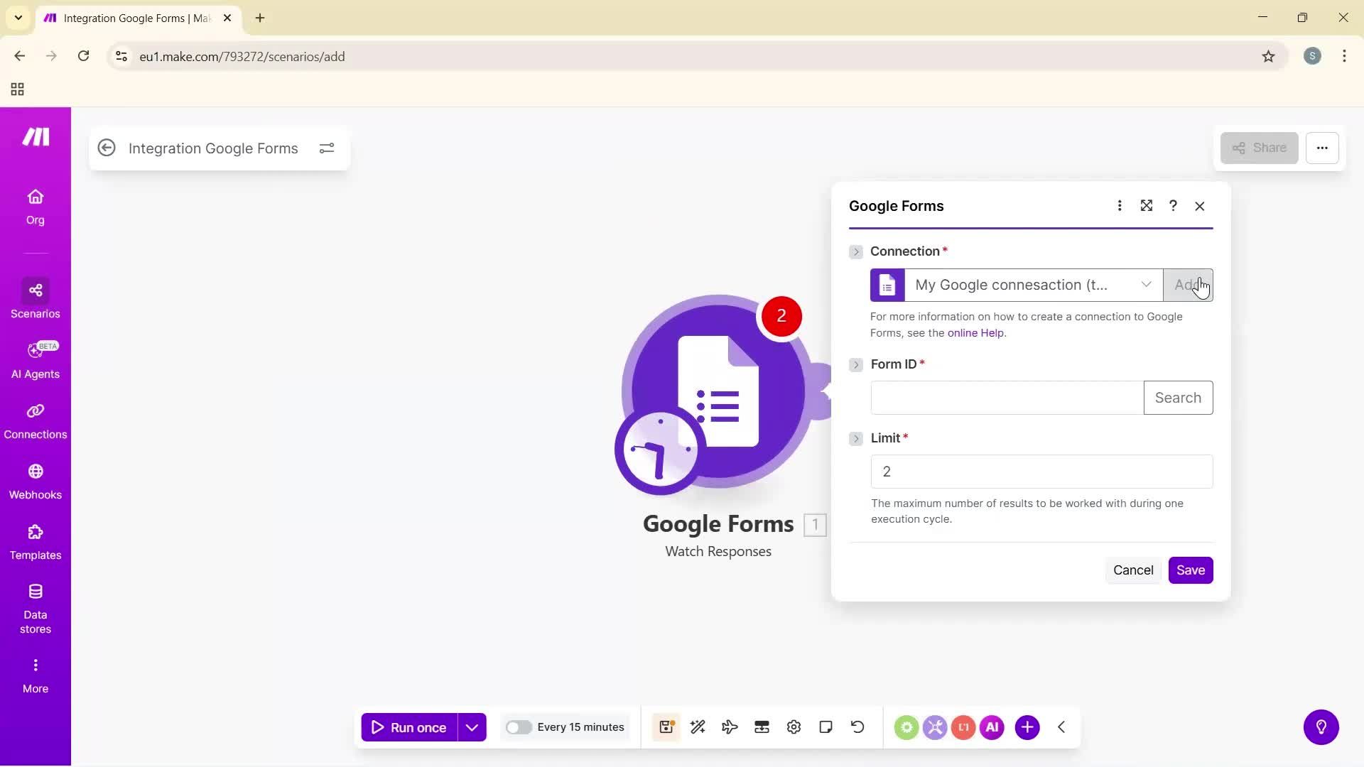 Creating an automation workflow screenshot