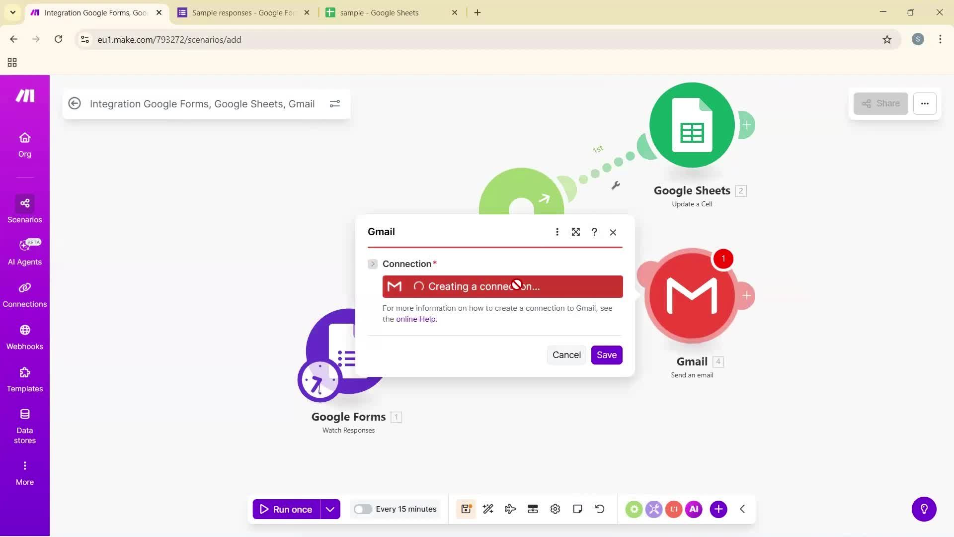 Creating an automation workflow screenshot