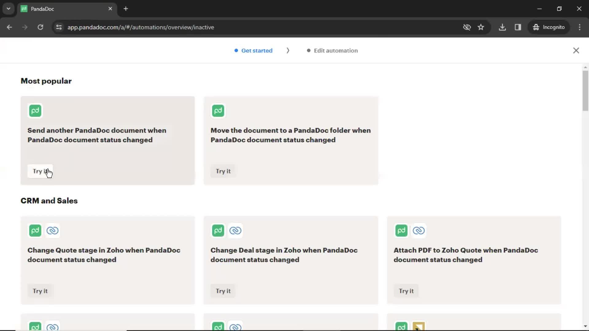 Creating an automation workflow screenshot