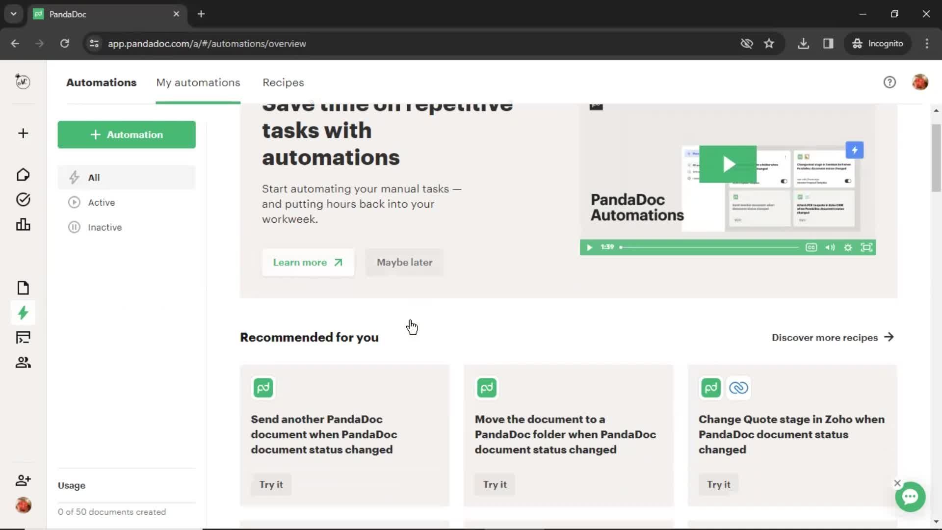 Creating an automation workflow screenshot