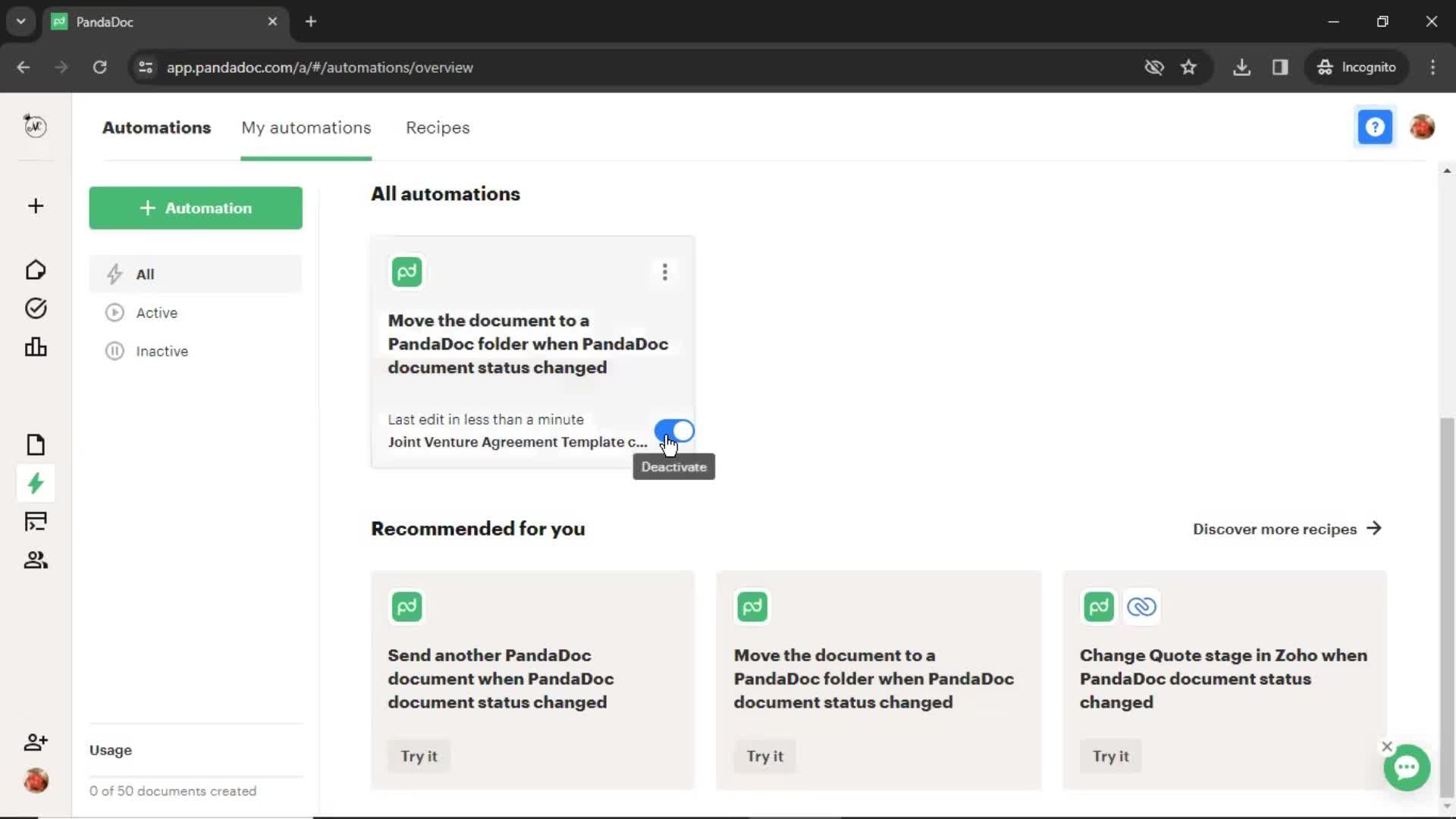 Creating an automation workflow screenshot