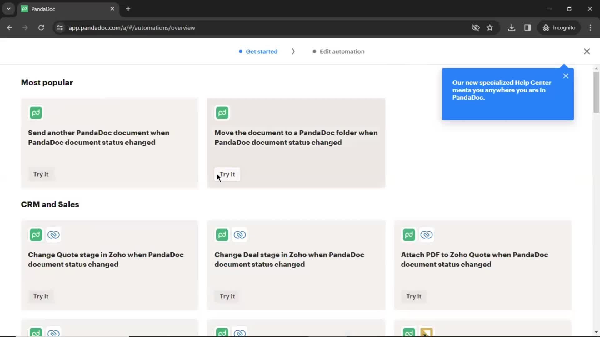 Creating an automation workflow screenshot