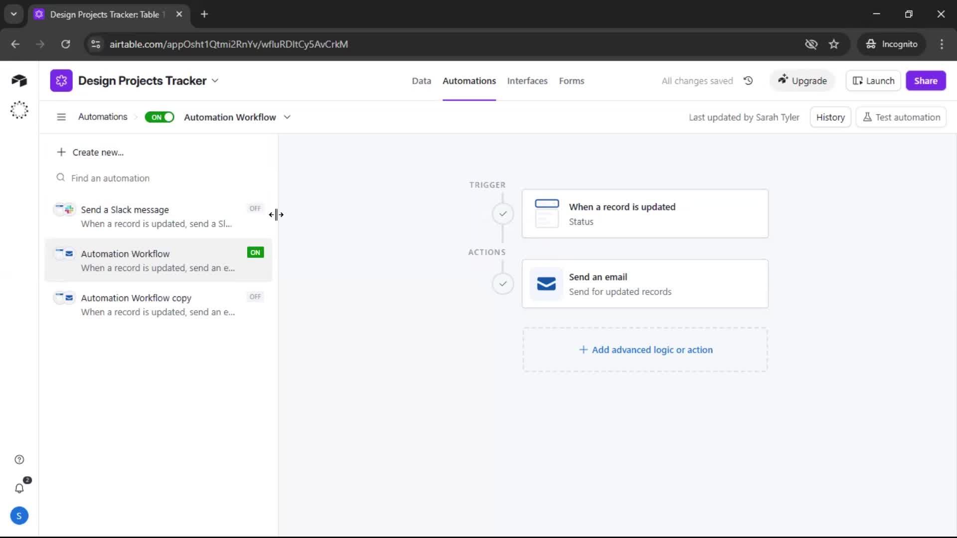 Creating an automation workflow screenshot