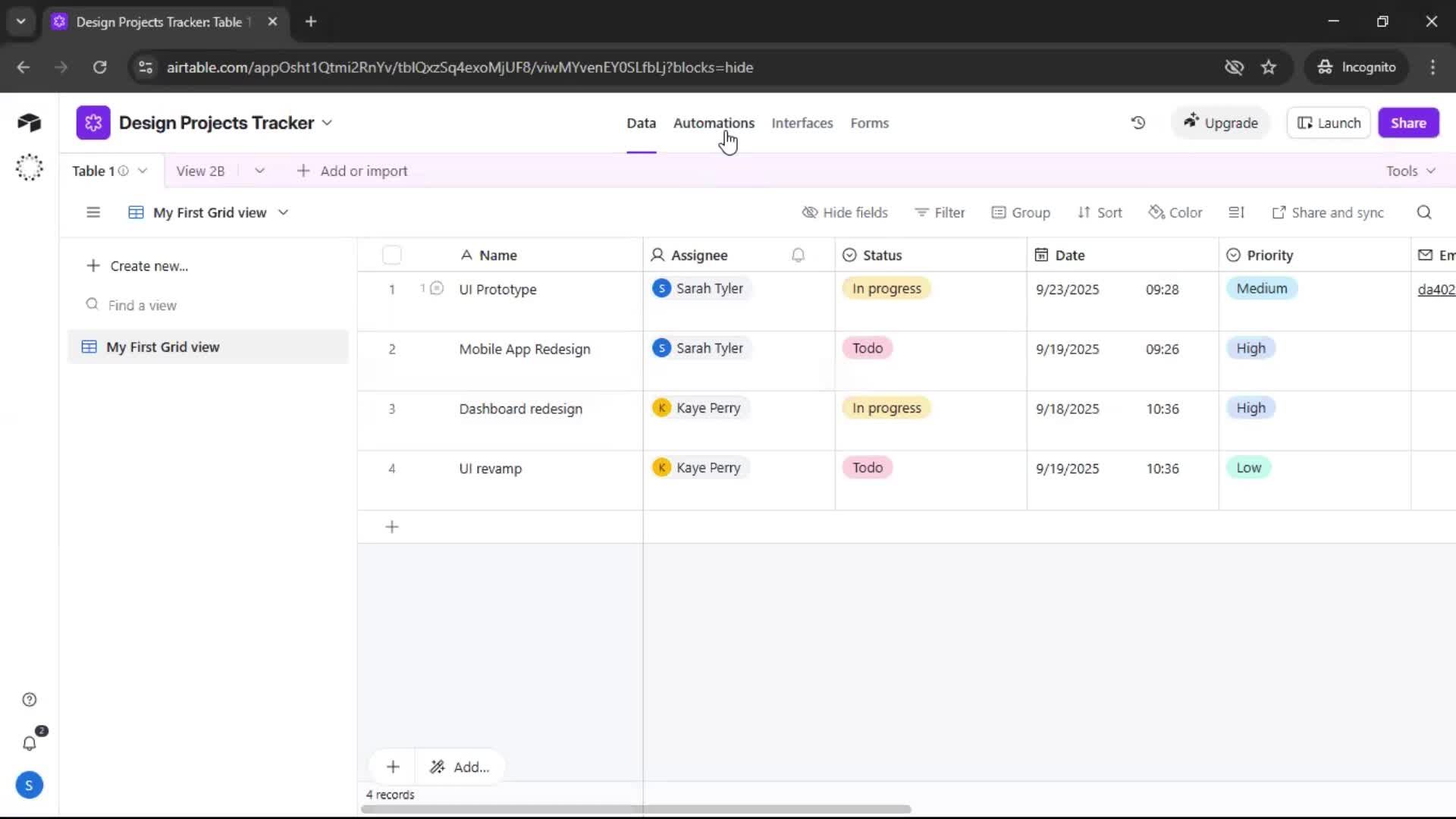 Creating an automation workflow screenshot
