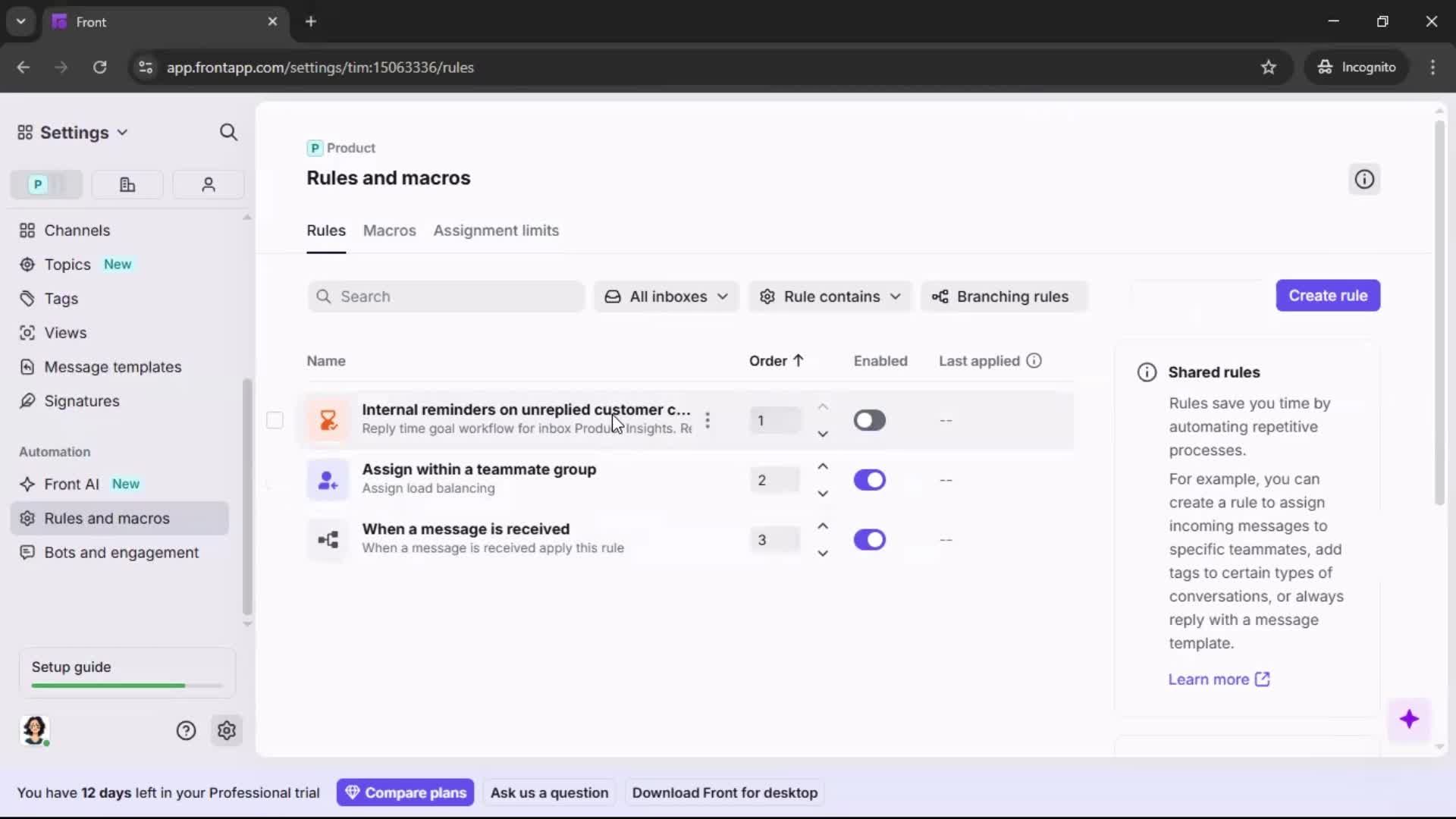 Creating an automation workflow screenshot