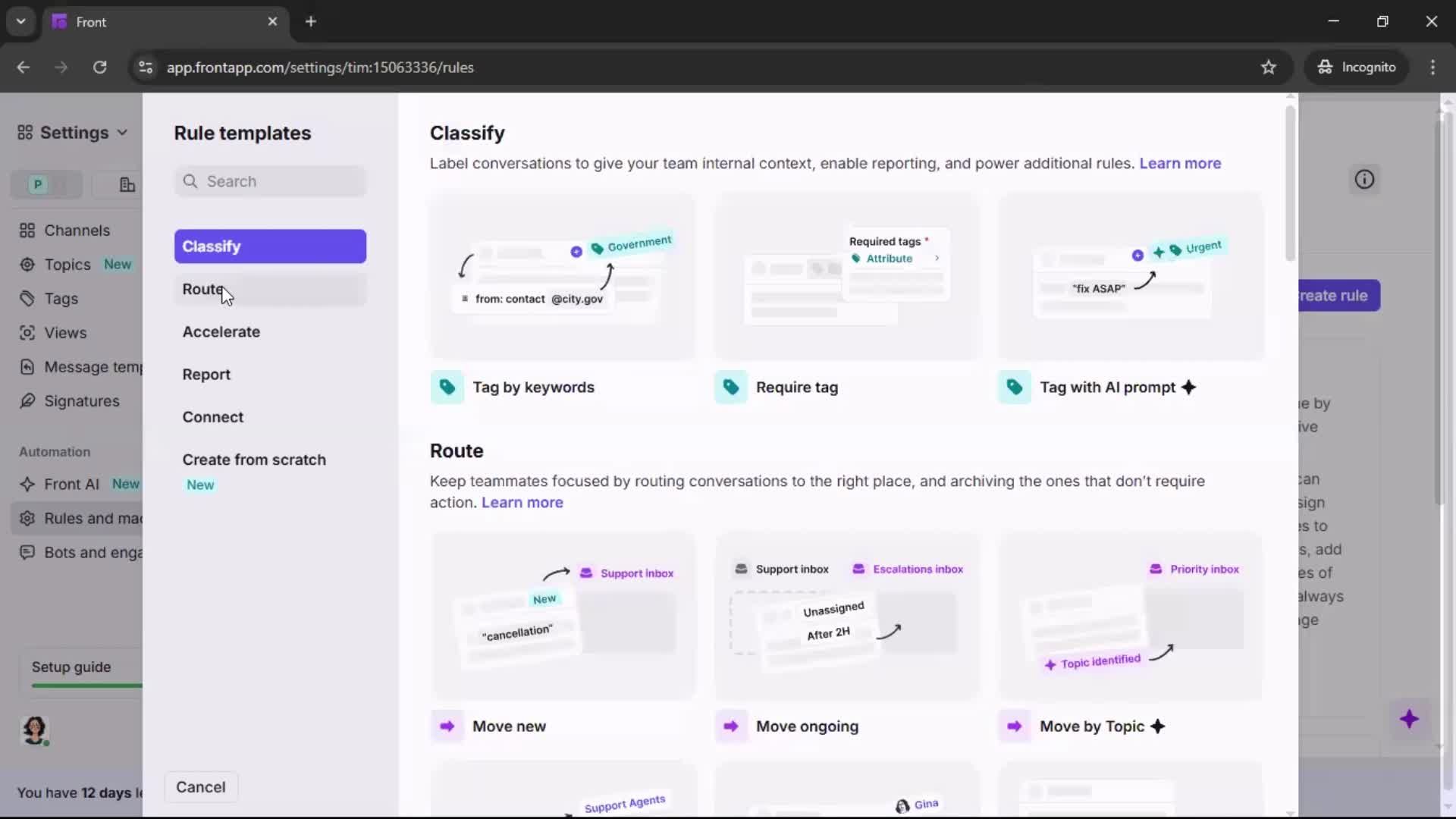 Creating an automation workflow screenshot