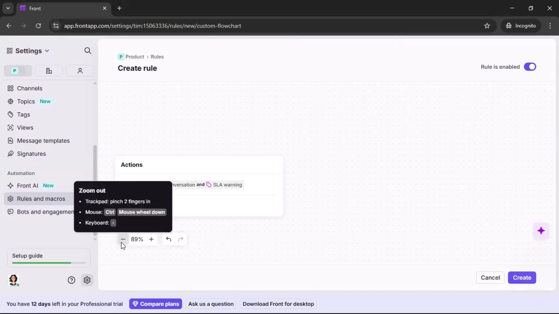 Creating an automation workflow screenshot