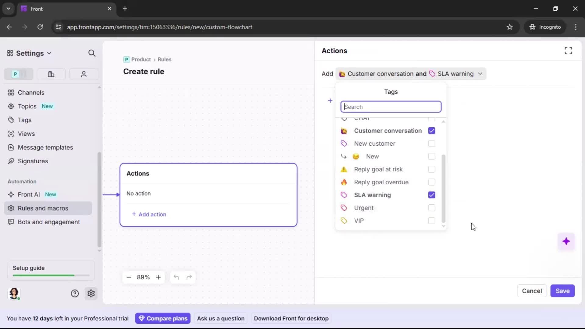Creating an automation workflow screenshot