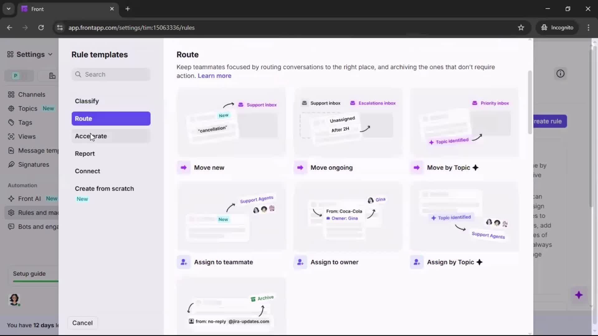 Creating an automation workflow screenshot