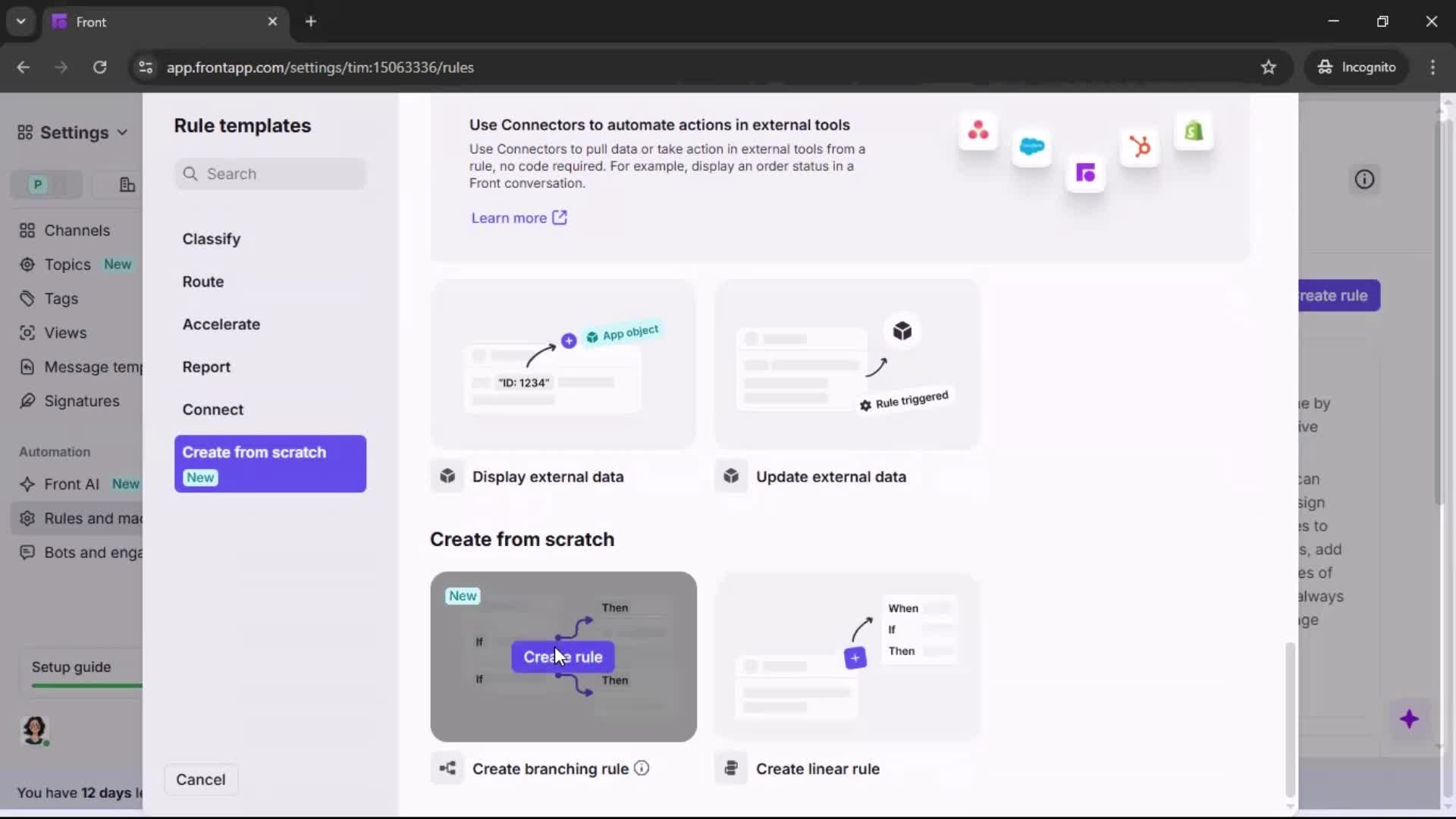 Creating an automation workflow screenshot