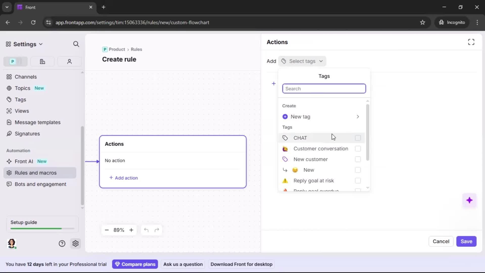 Creating an automation workflow screenshot