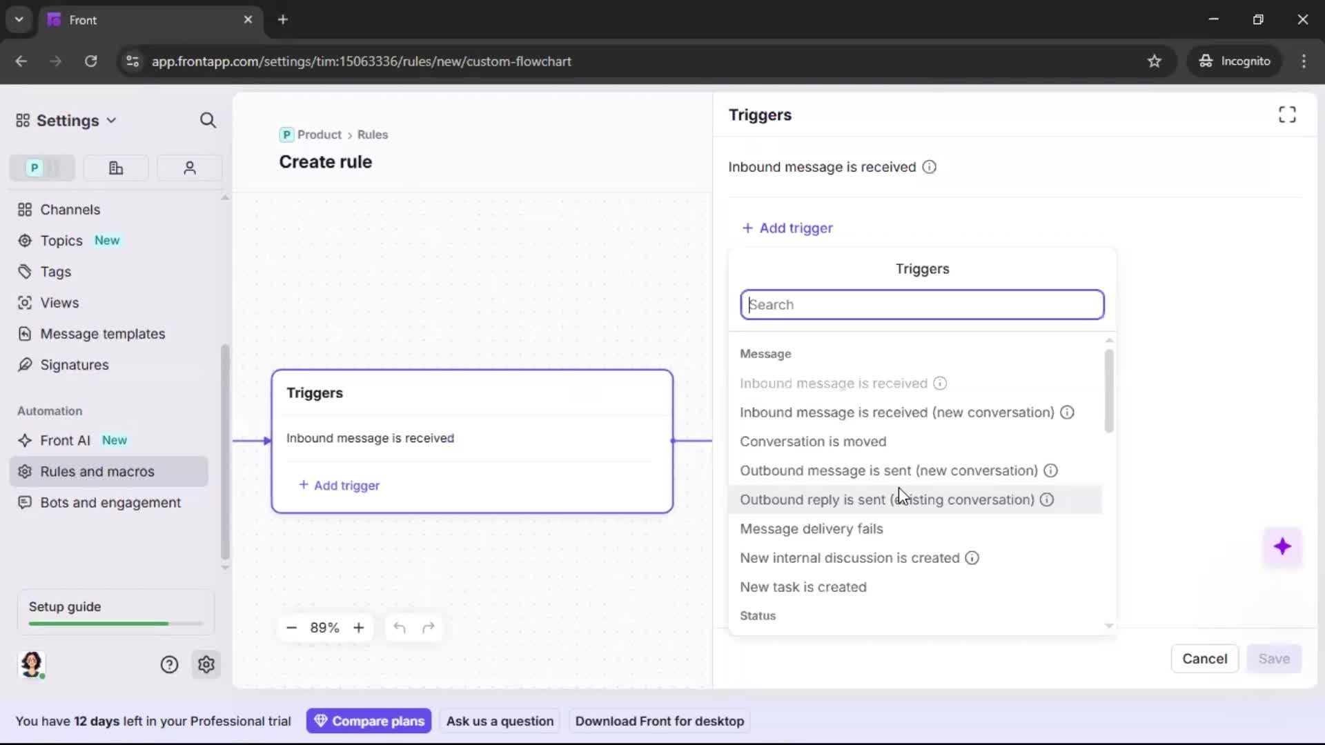 Creating an automation workflow screenshot