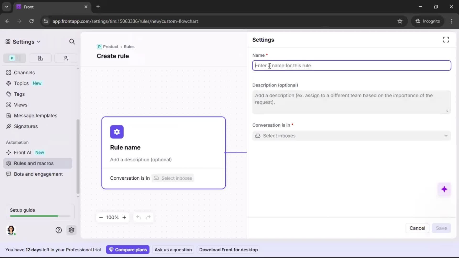 Creating an automation workflow screenshot