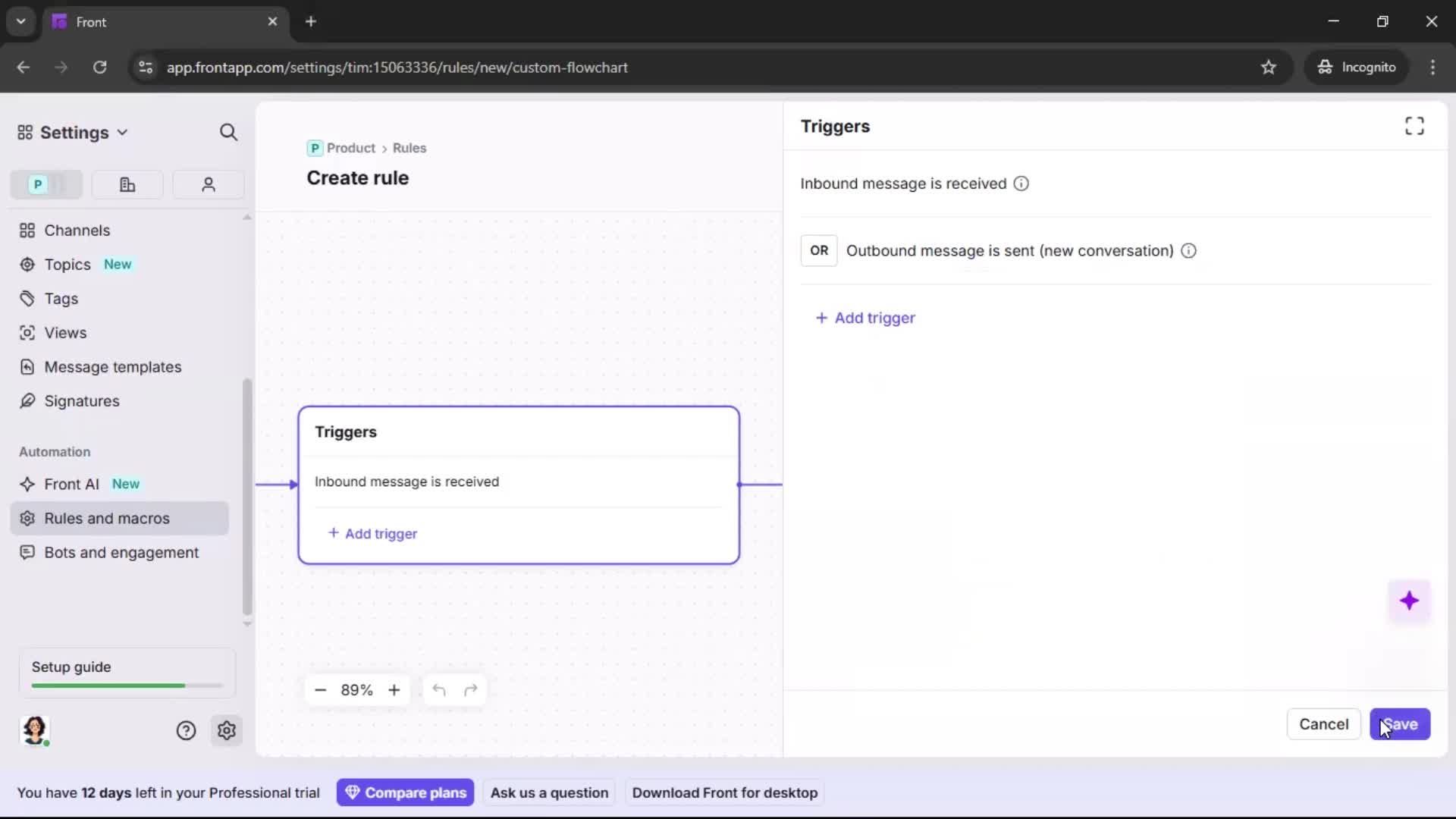 Creating an automation workflow screenshot