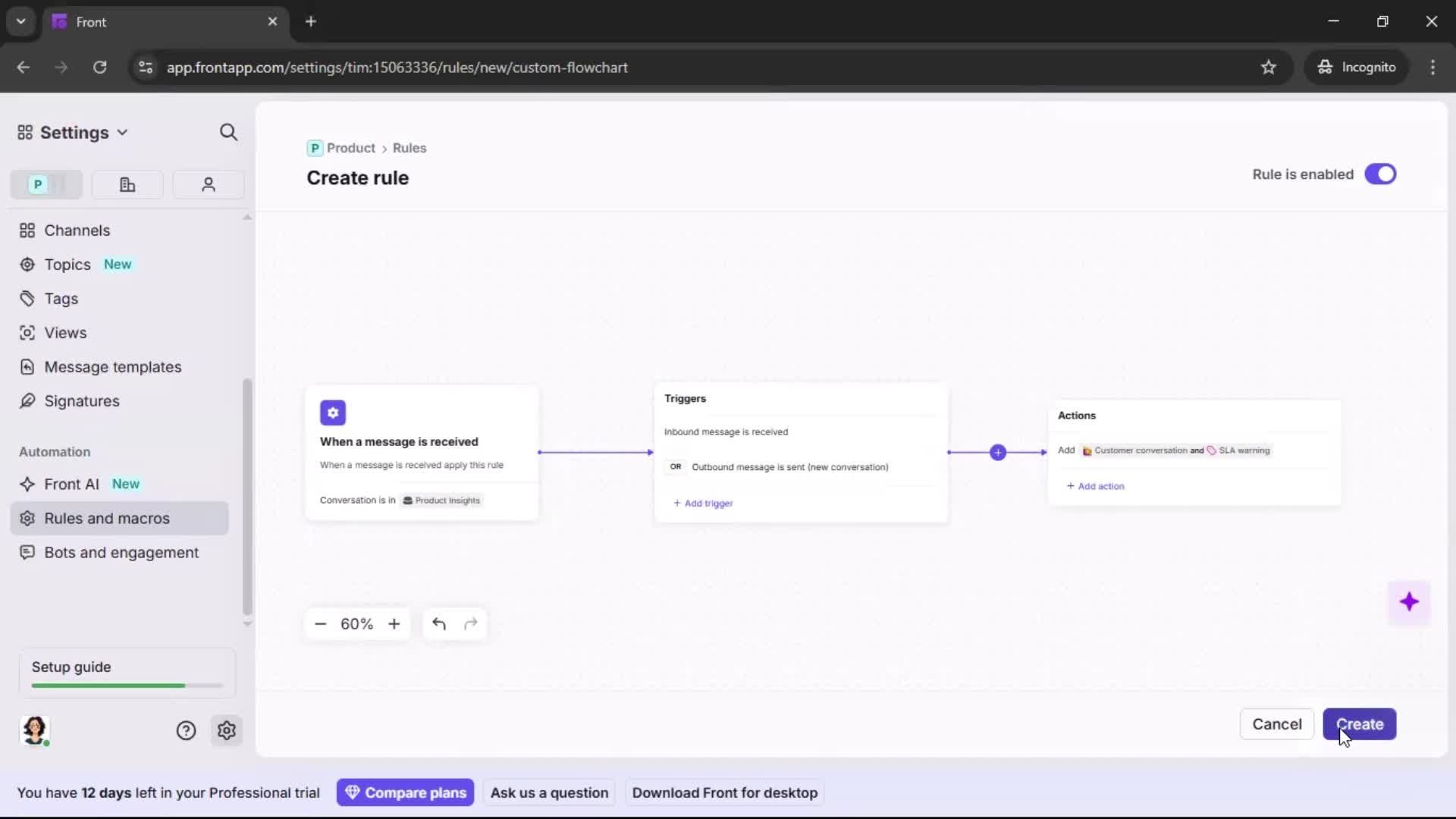 Creating an automation workflow screenshot