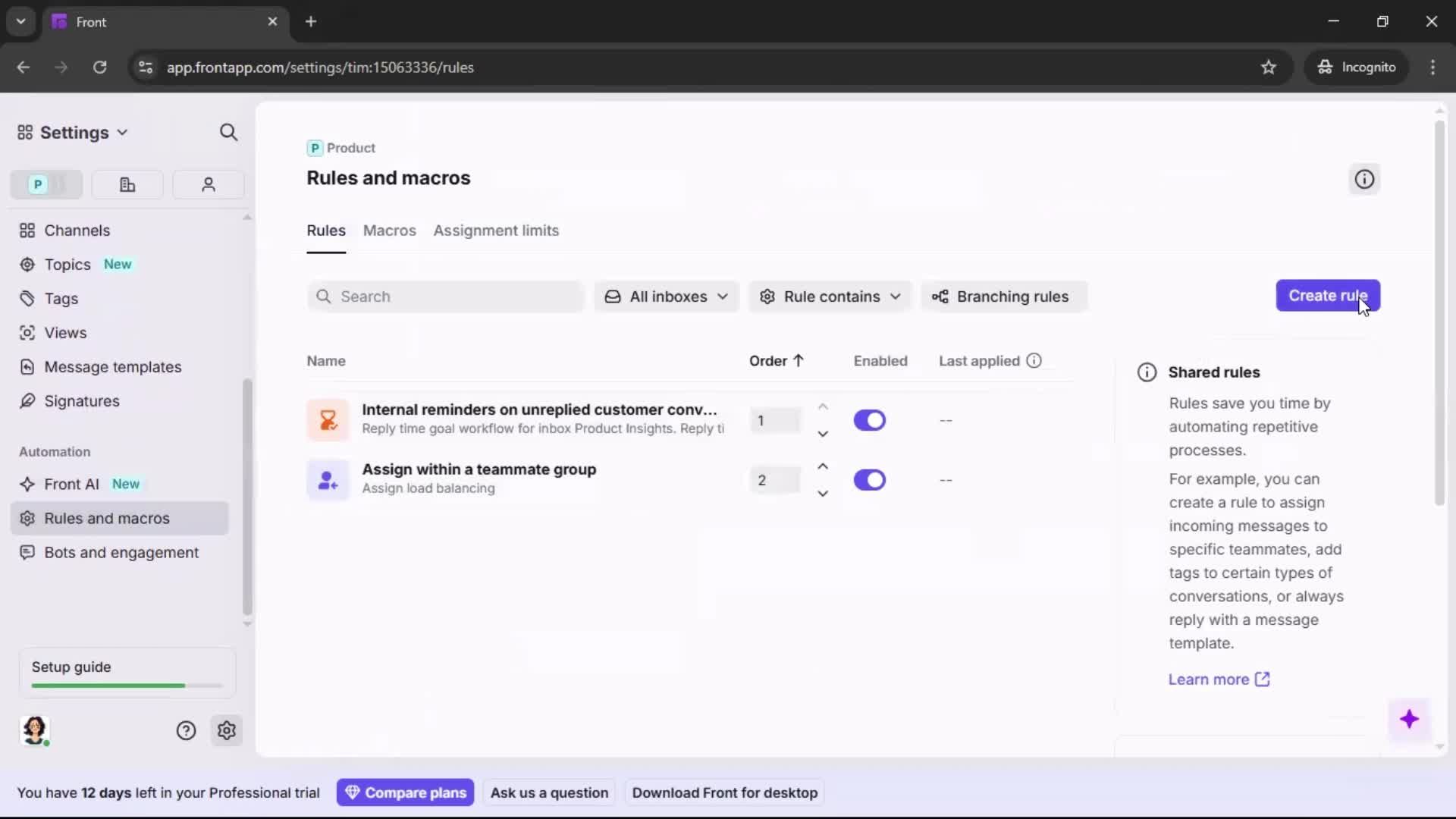 Creating an automation workflow screenshot