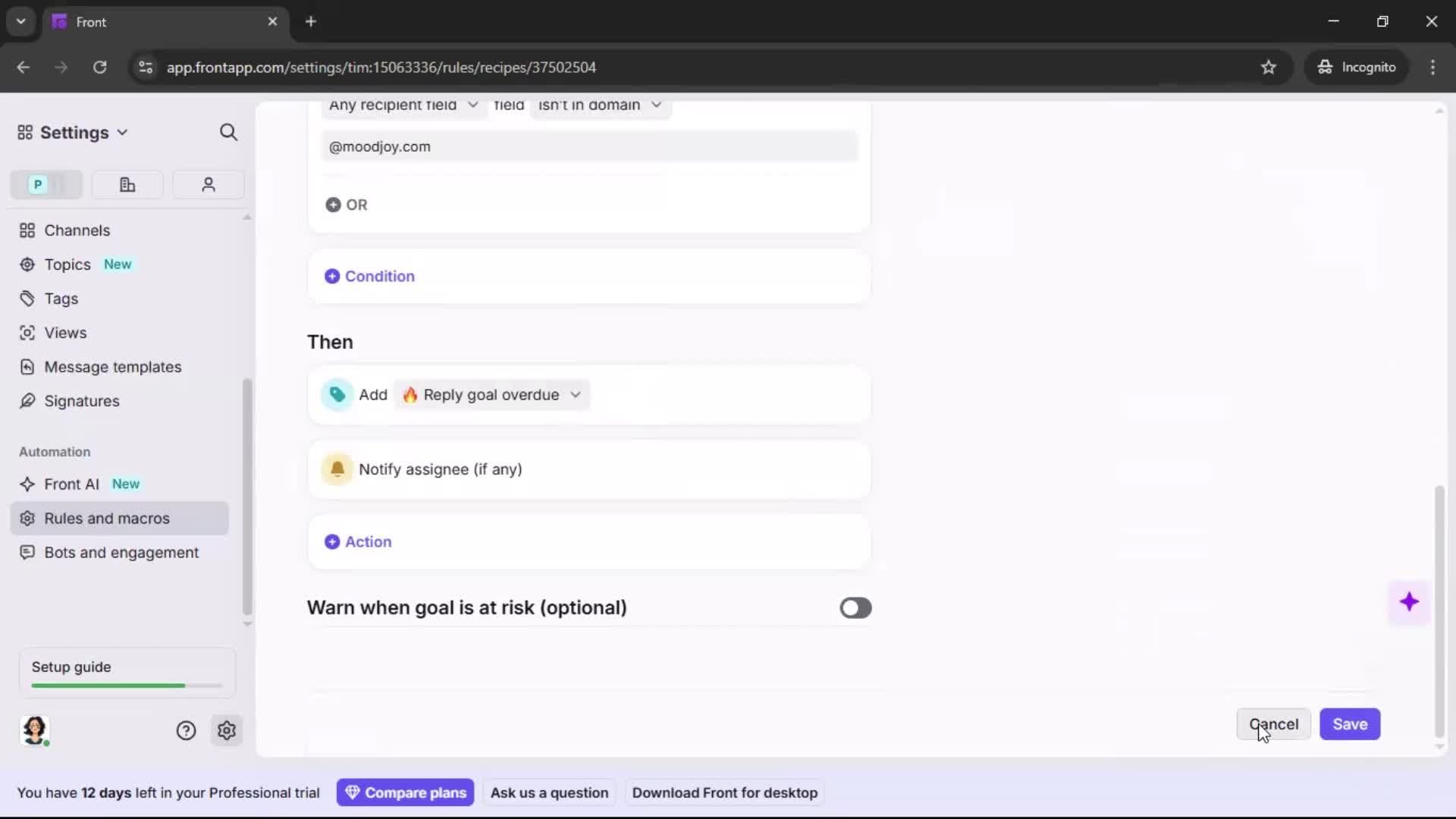Creating an automation workflow screenshot