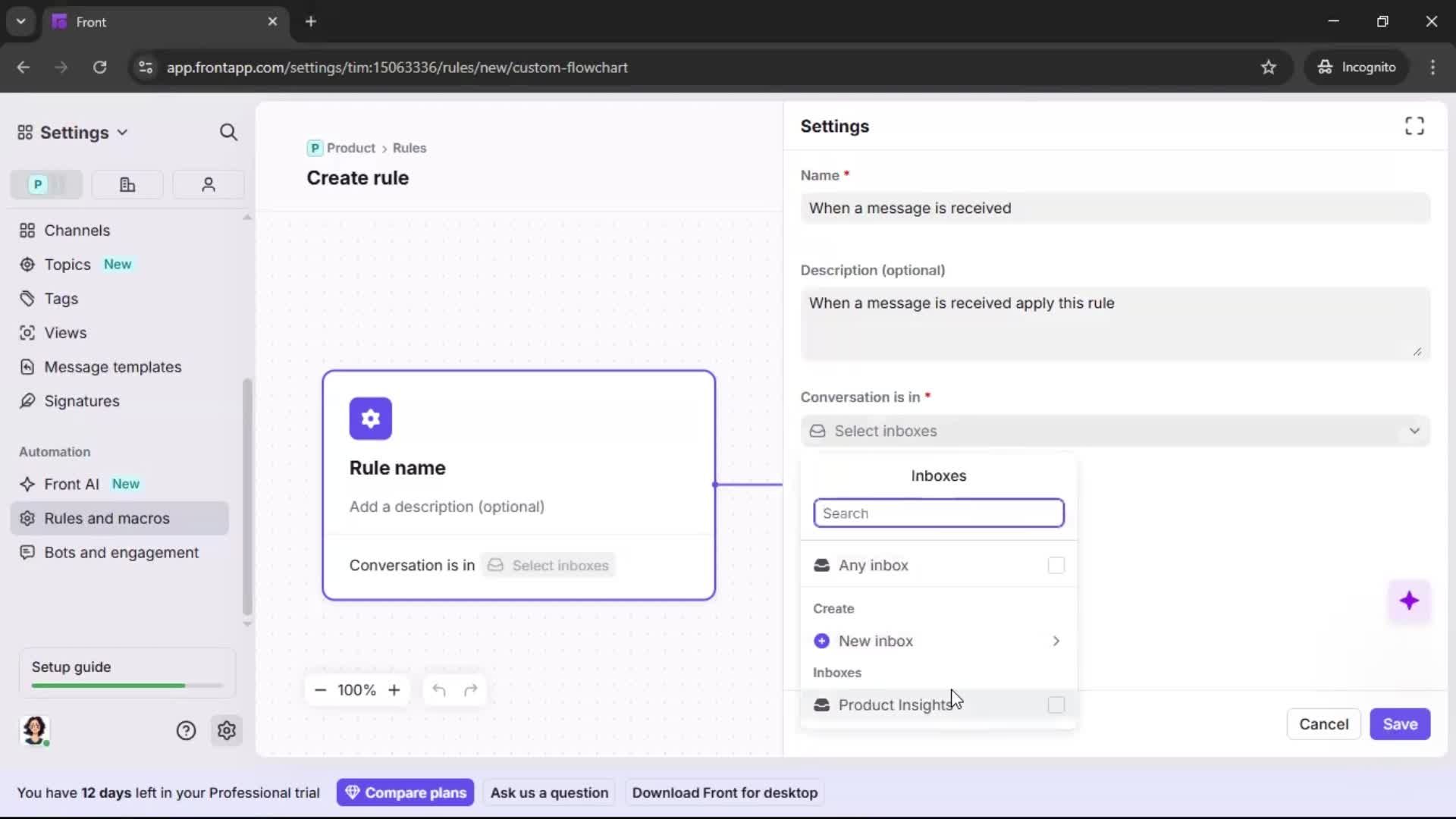 Creating an automation workflow screenshot