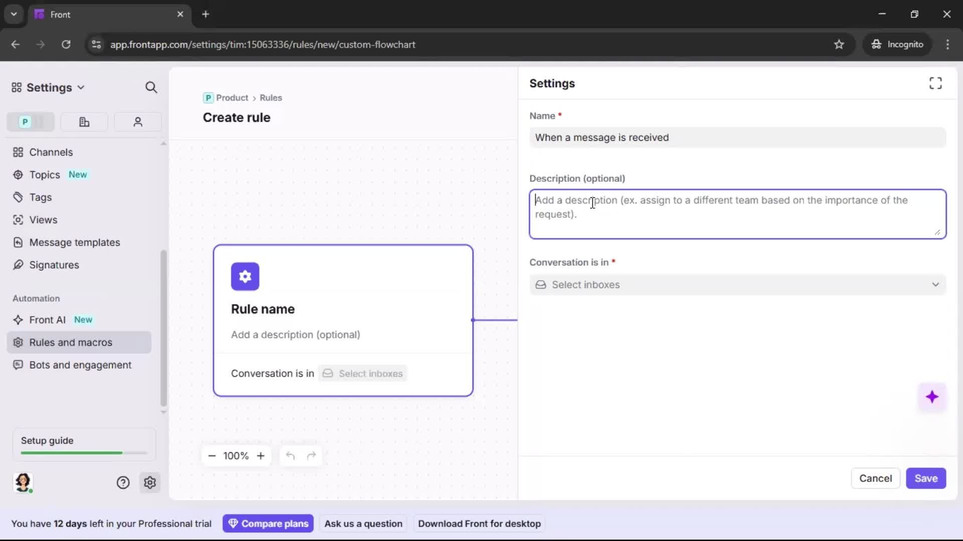 Creating an automation workflow screenshot