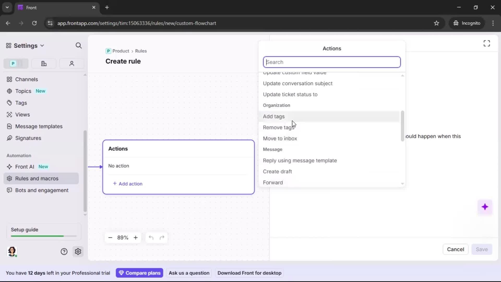 Creating an automation workflow screenshot