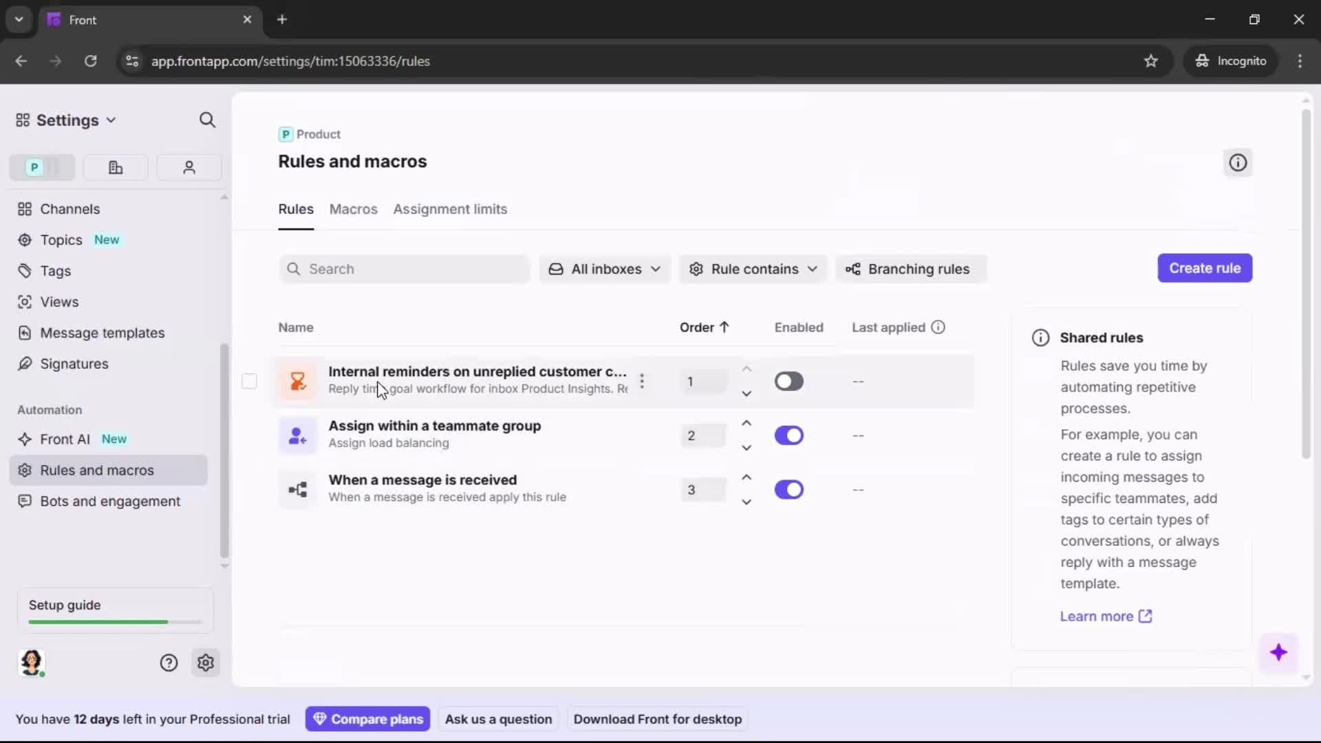Creating an automation workflow screenshot