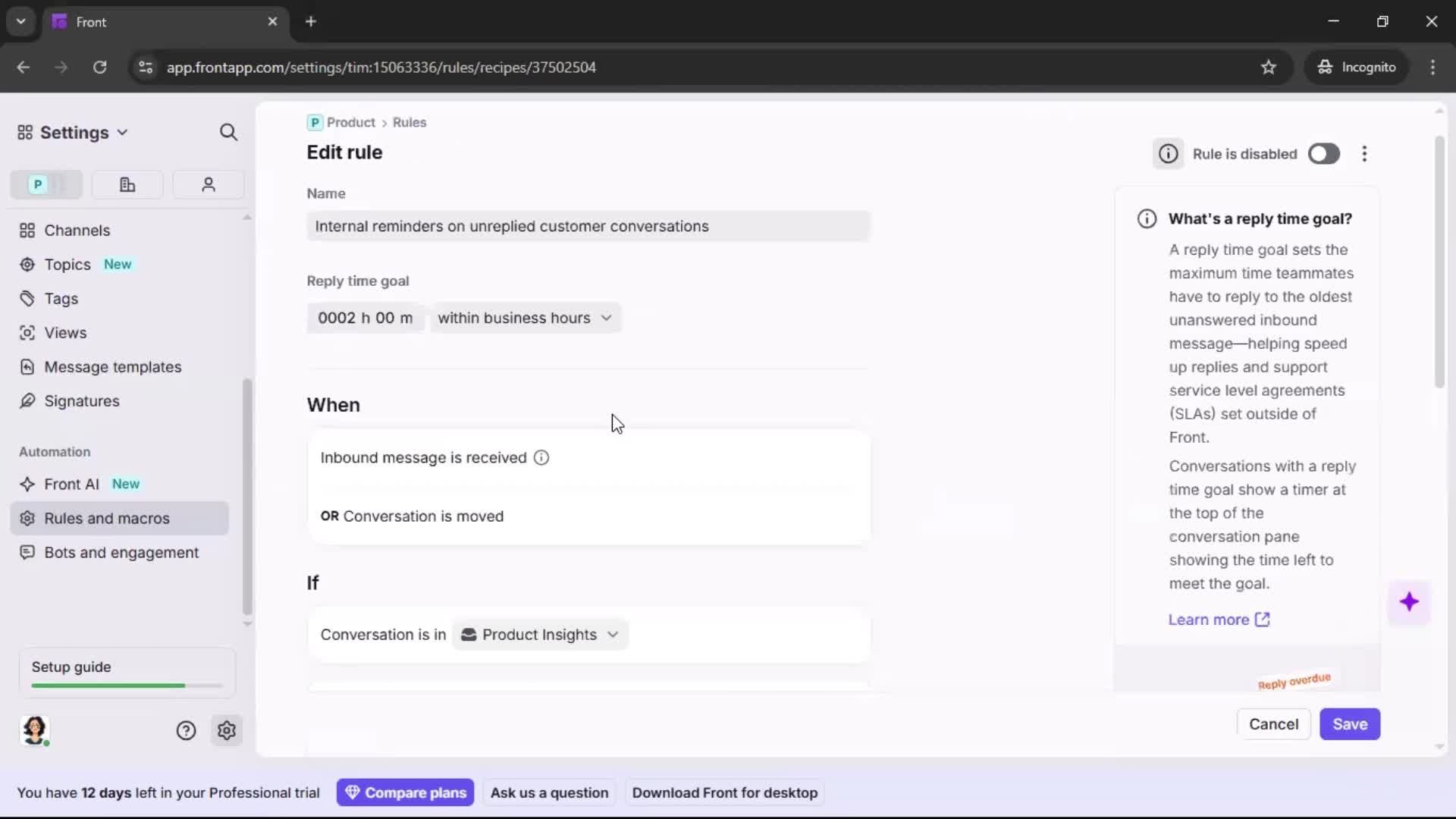 Creating an automation workflow screenshot