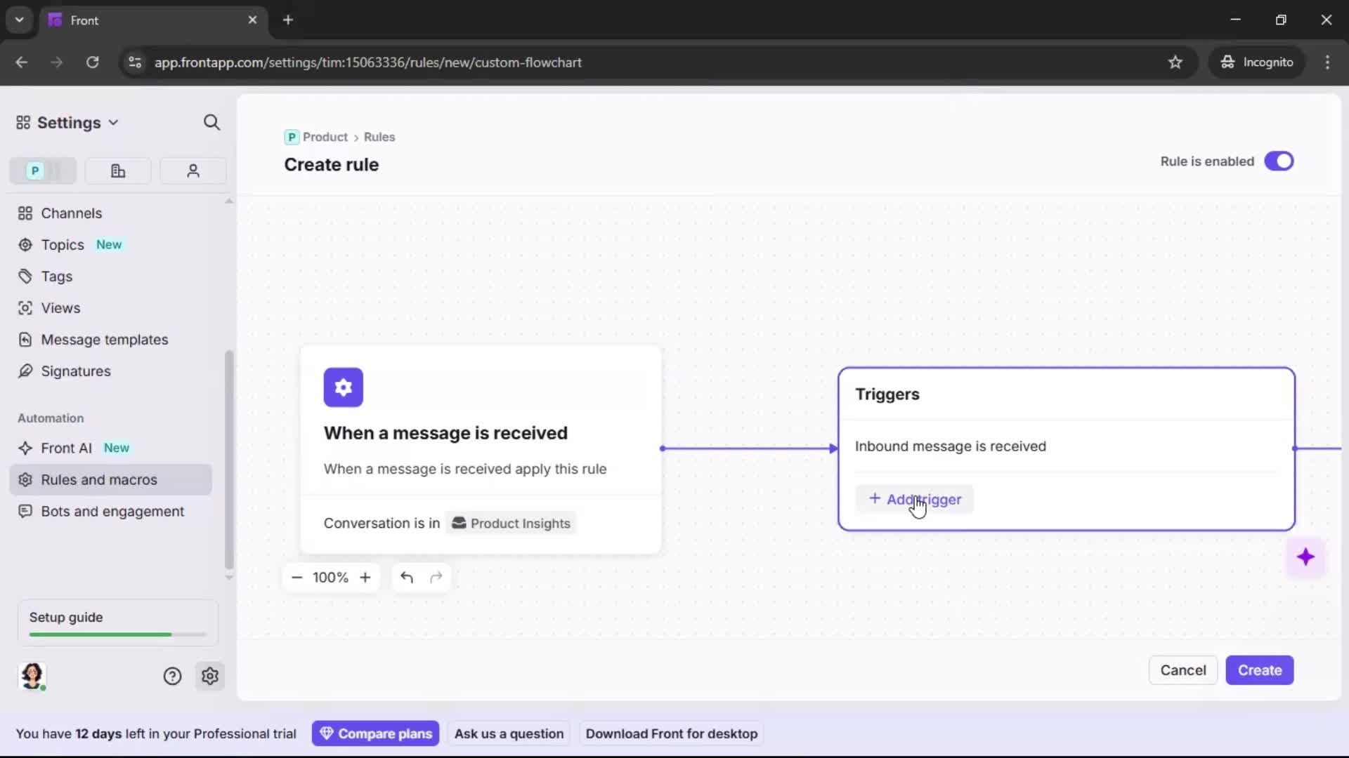 Creating an automation workflow screenshot