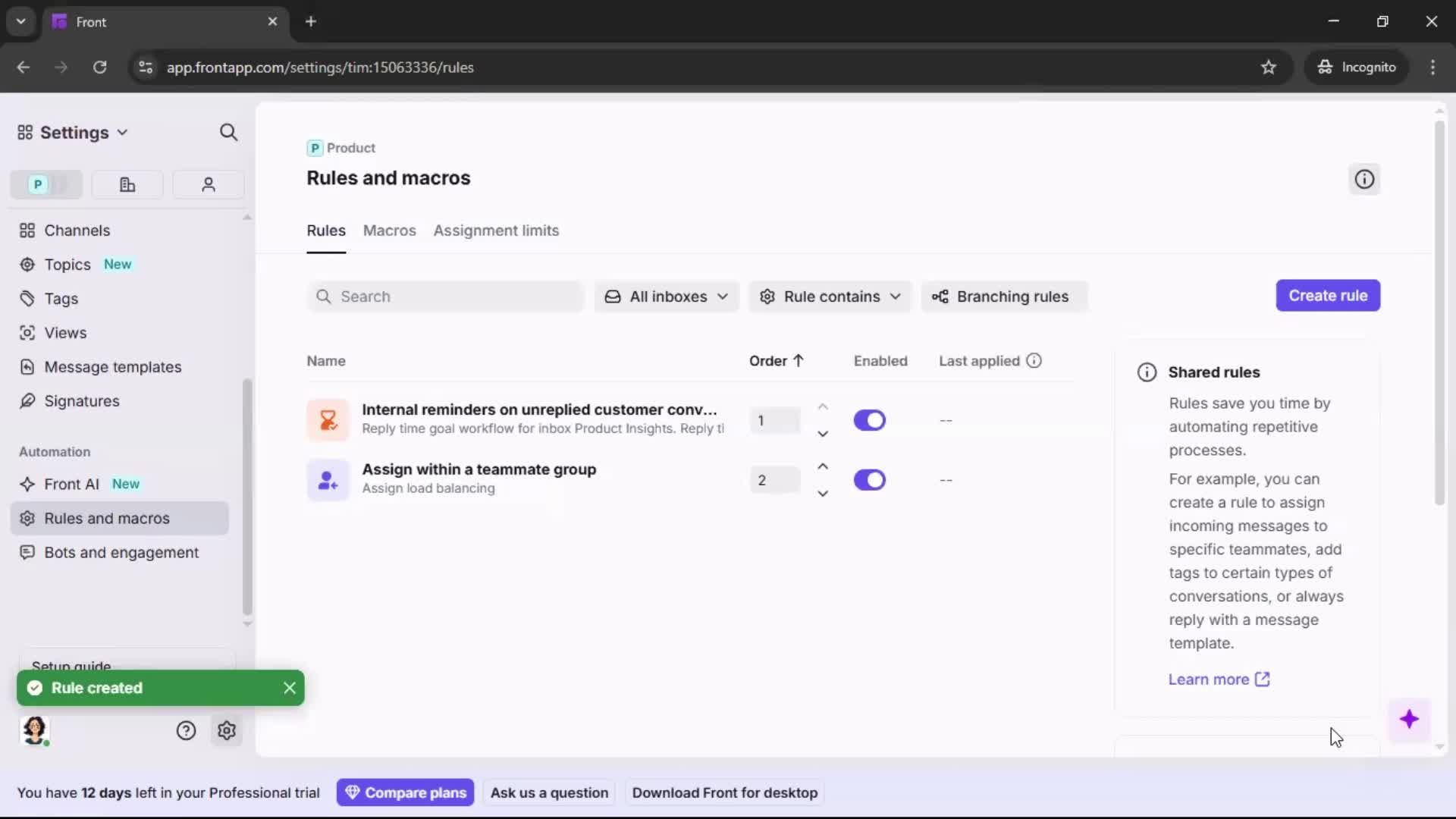 Creating an automation workflow screenshot