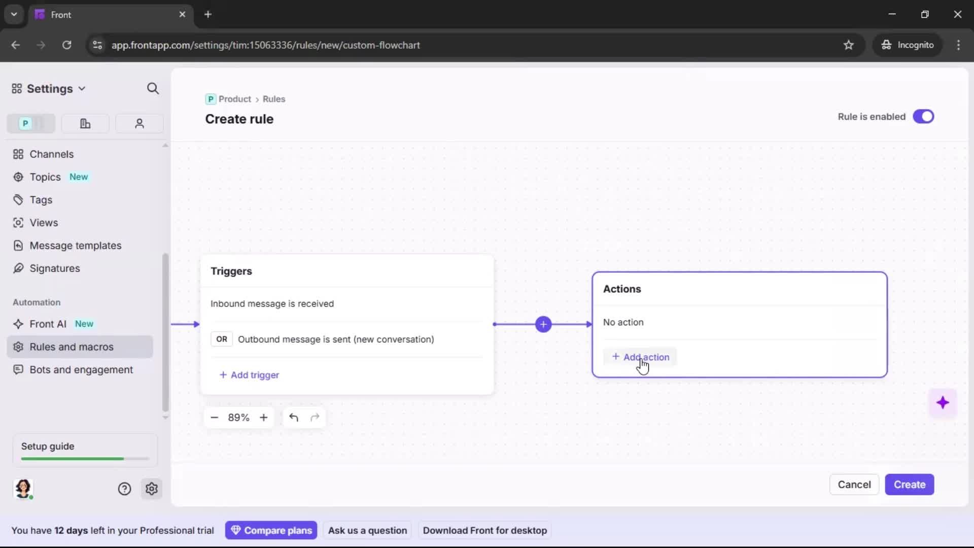 Creating an automation workflow screenshot