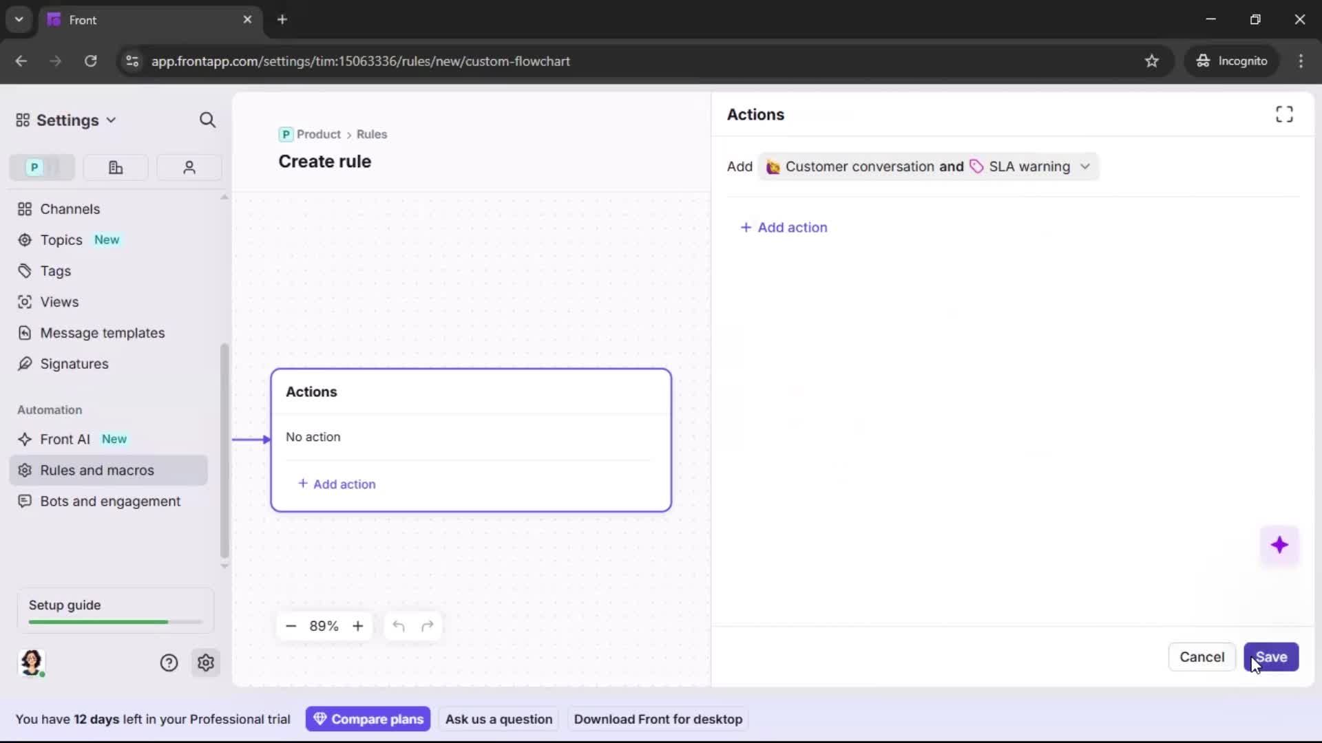 Creating an automation workflow screenshot