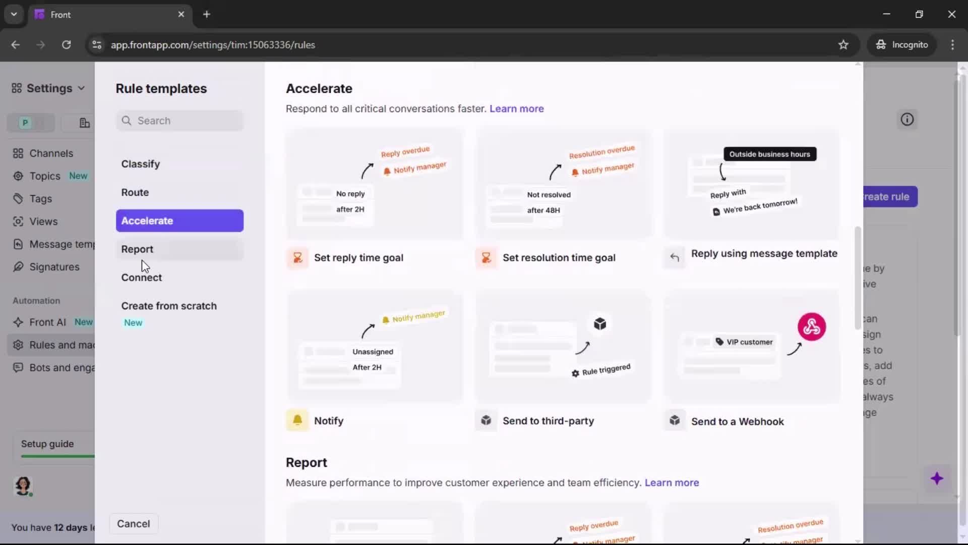 Creating an automation workflow screenshot
